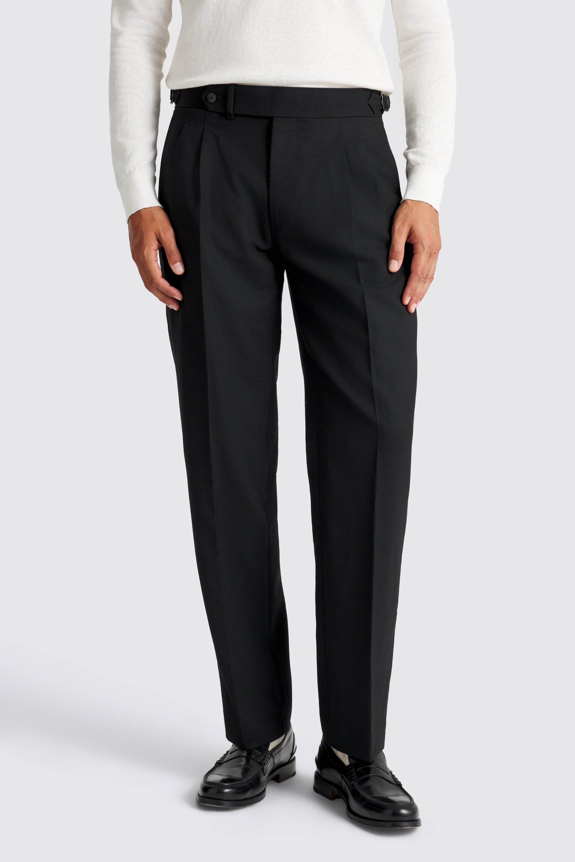 Black Wool Pleated Trousers