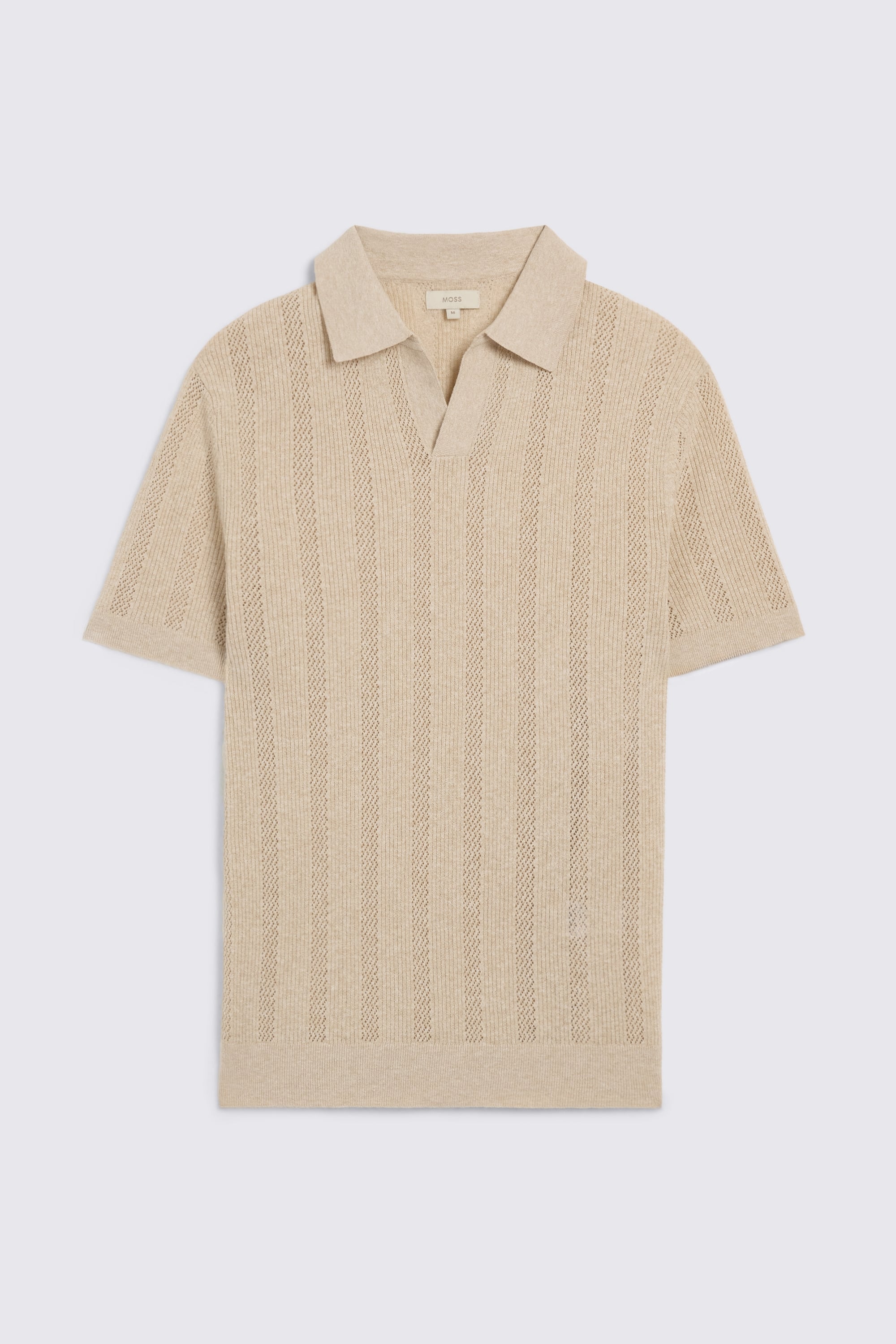 Light Beige Pointelle Linen-Blend Skipper Polo Shirt