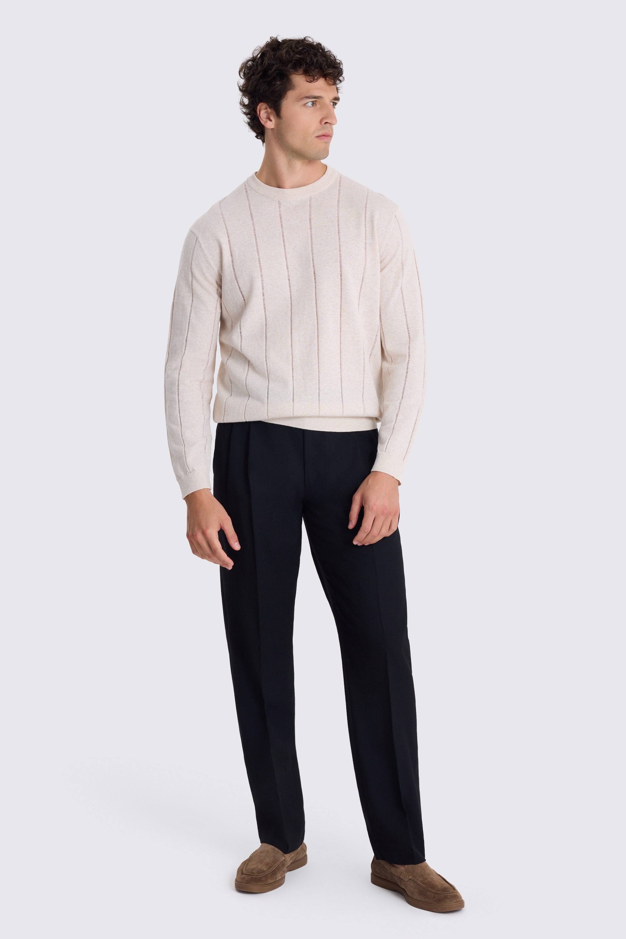 Oatmeal Linen-Blend Crewneck Jumper