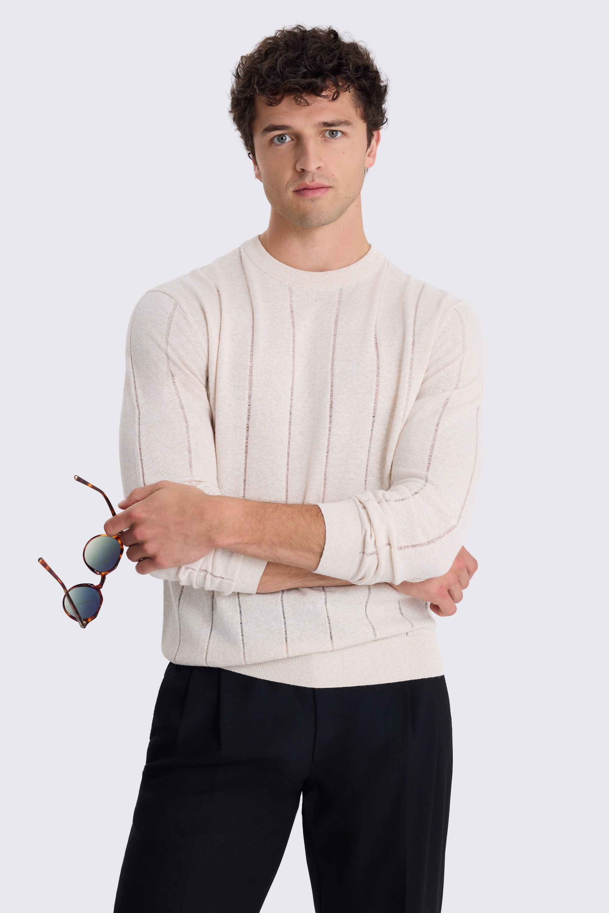 Oatmeal Linen-Blend Crewneck Jumper