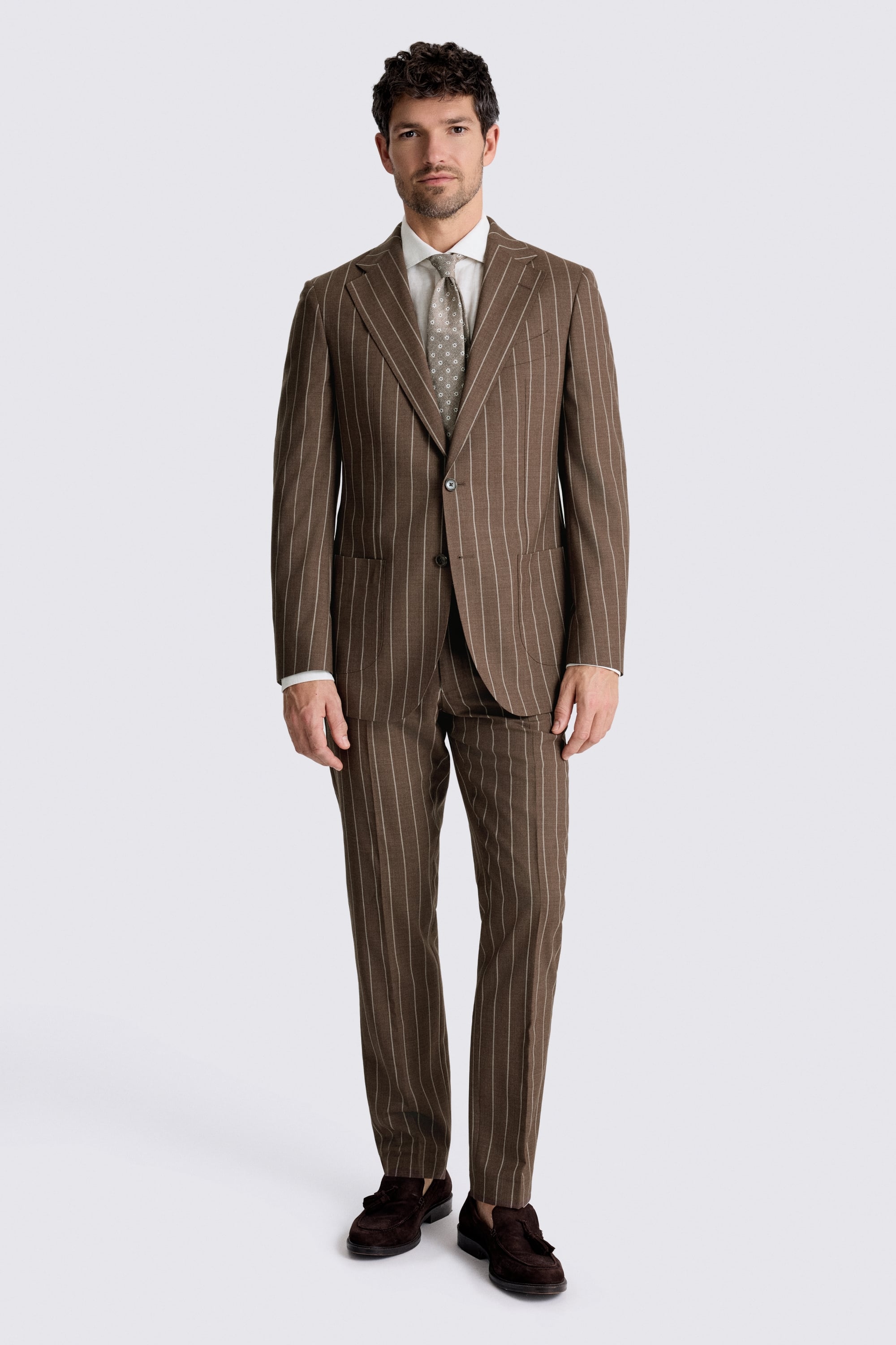 Italian Tailored Fit Brown Stripe Suit Jacket