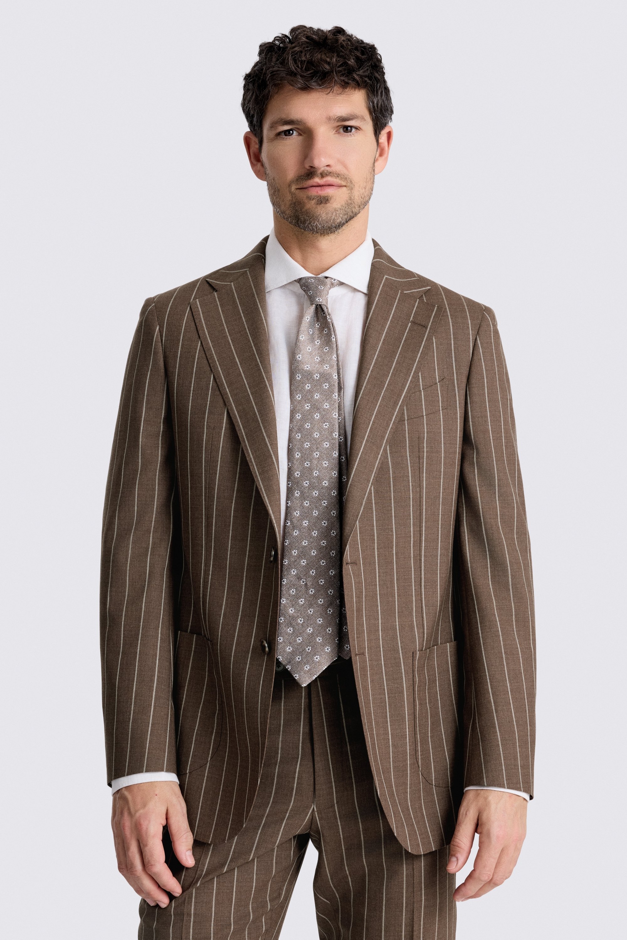 Italian Tailored Fit Brown Stripe Suit Jacket