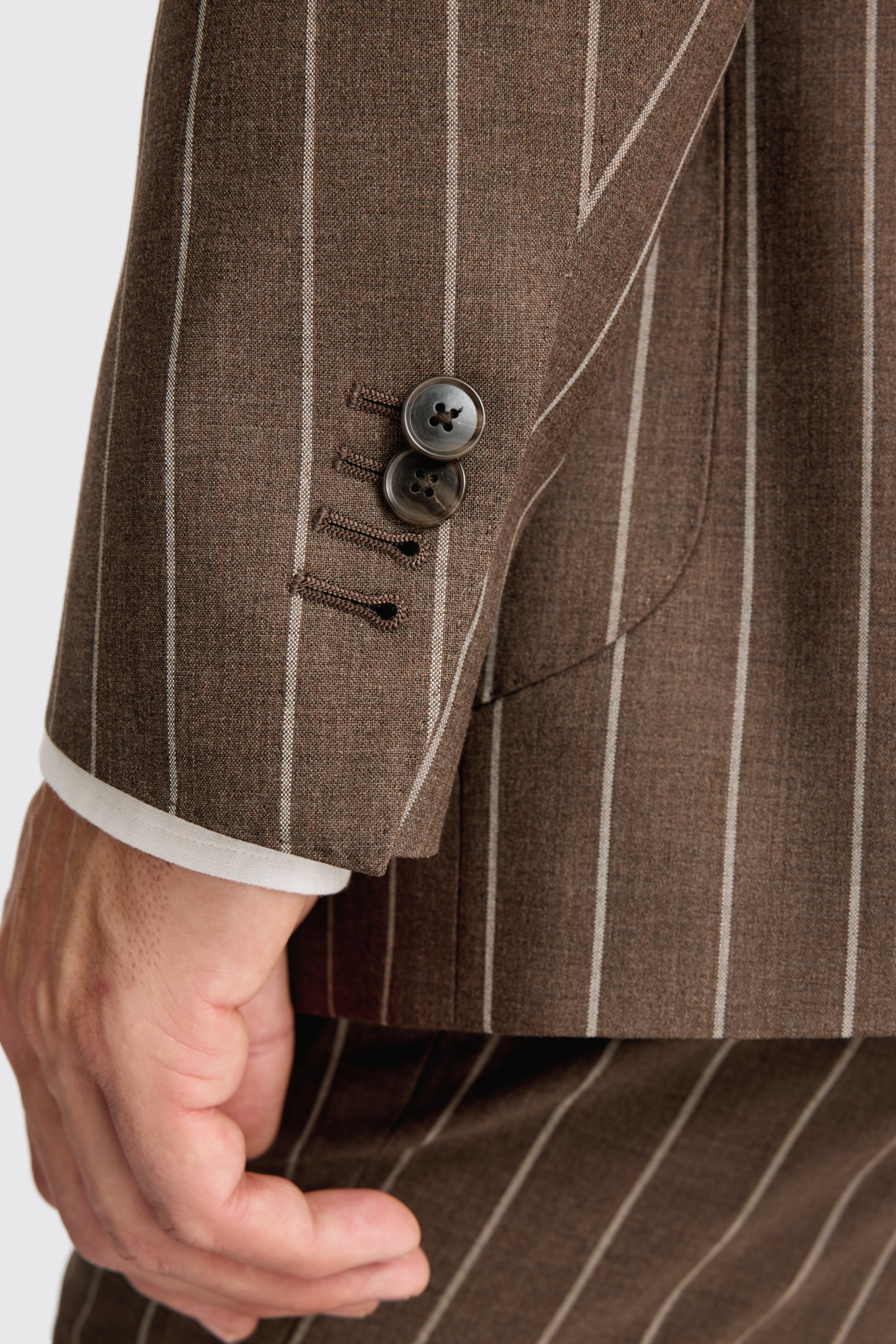 Italian Tailored Fit Brown Stripe Suit Jacket