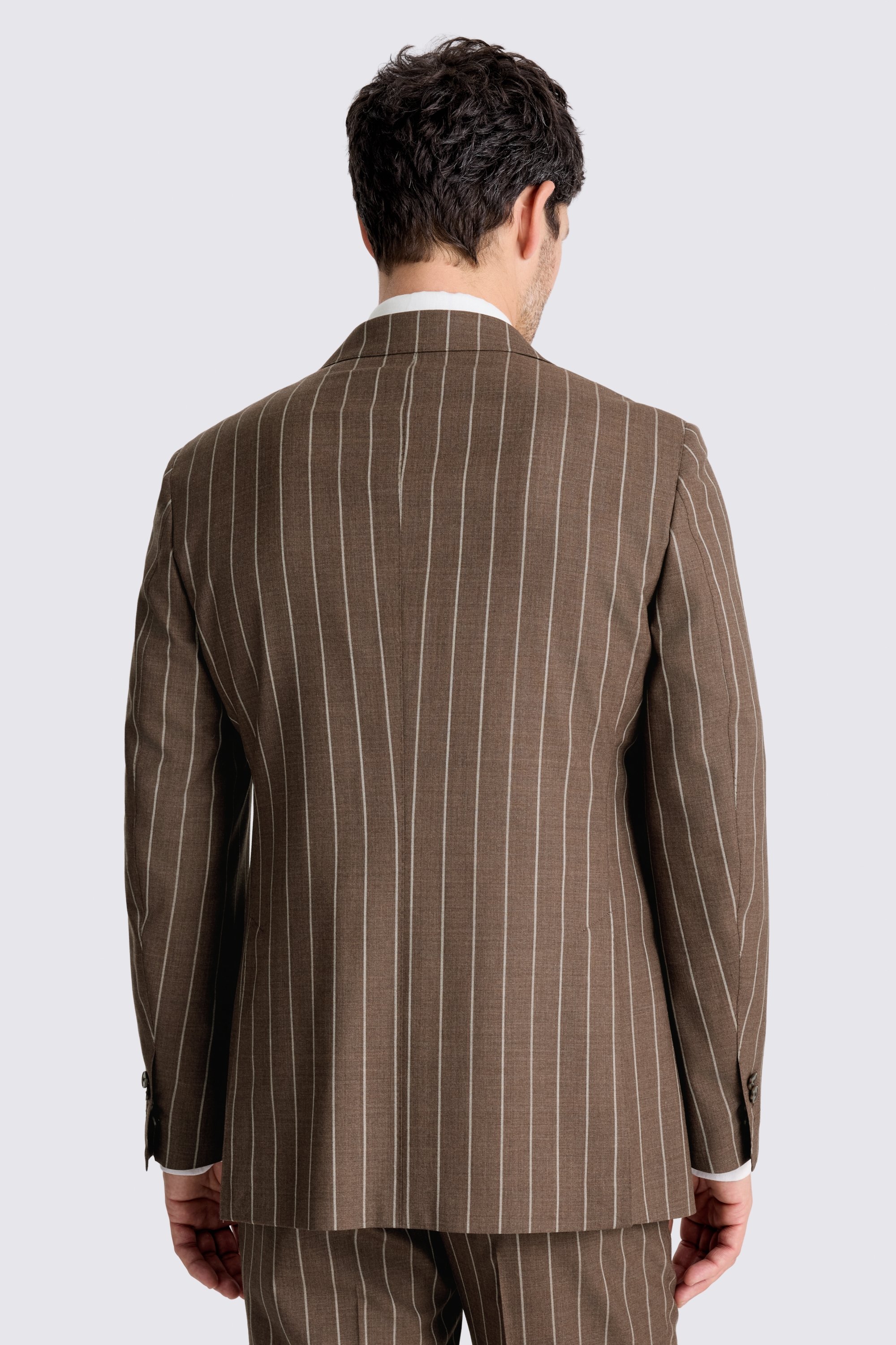 Italian Tailored Fit Brown Stripe Suit Jacket