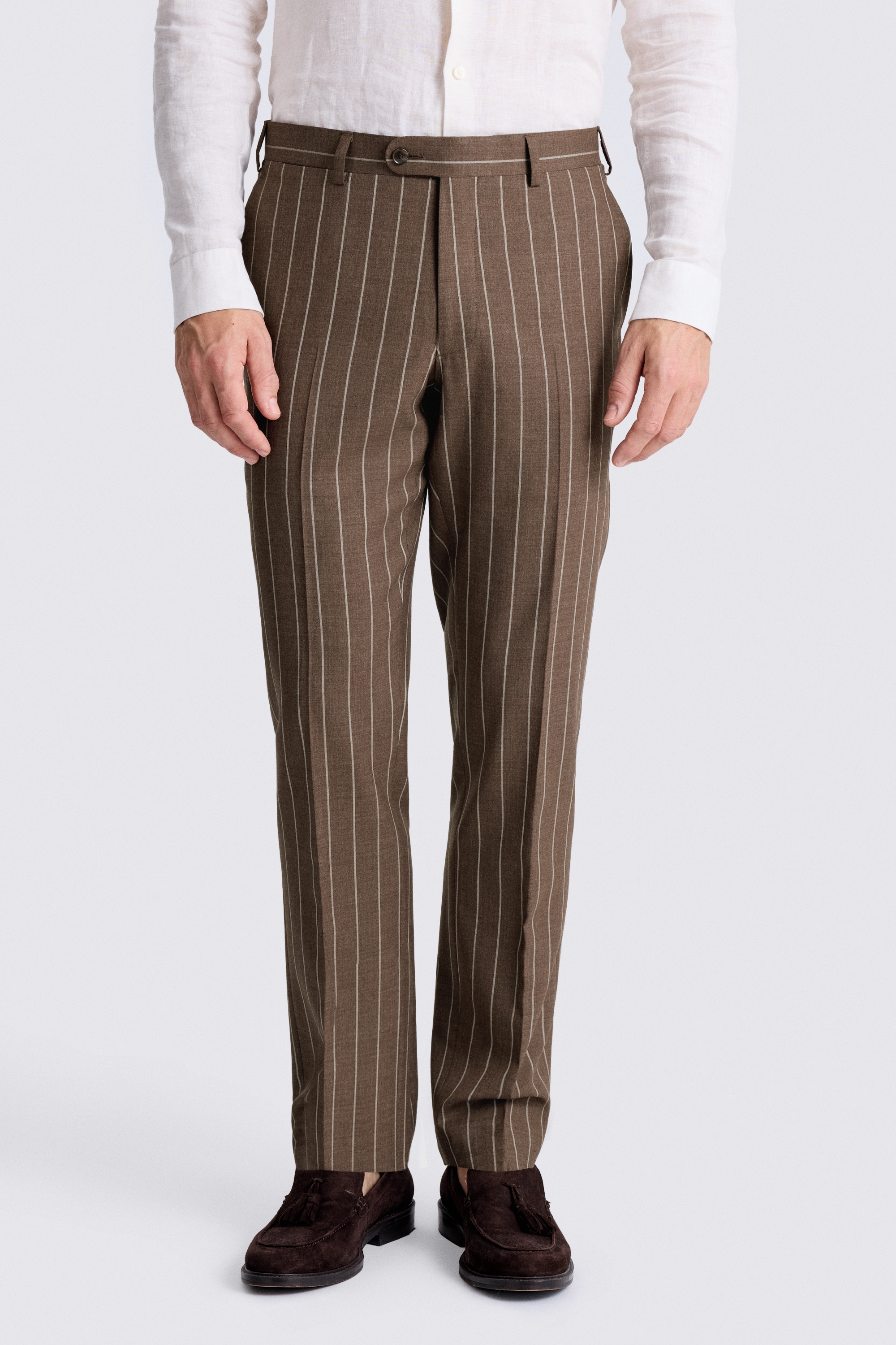 Tailored Fit Brown Stripe Trousers