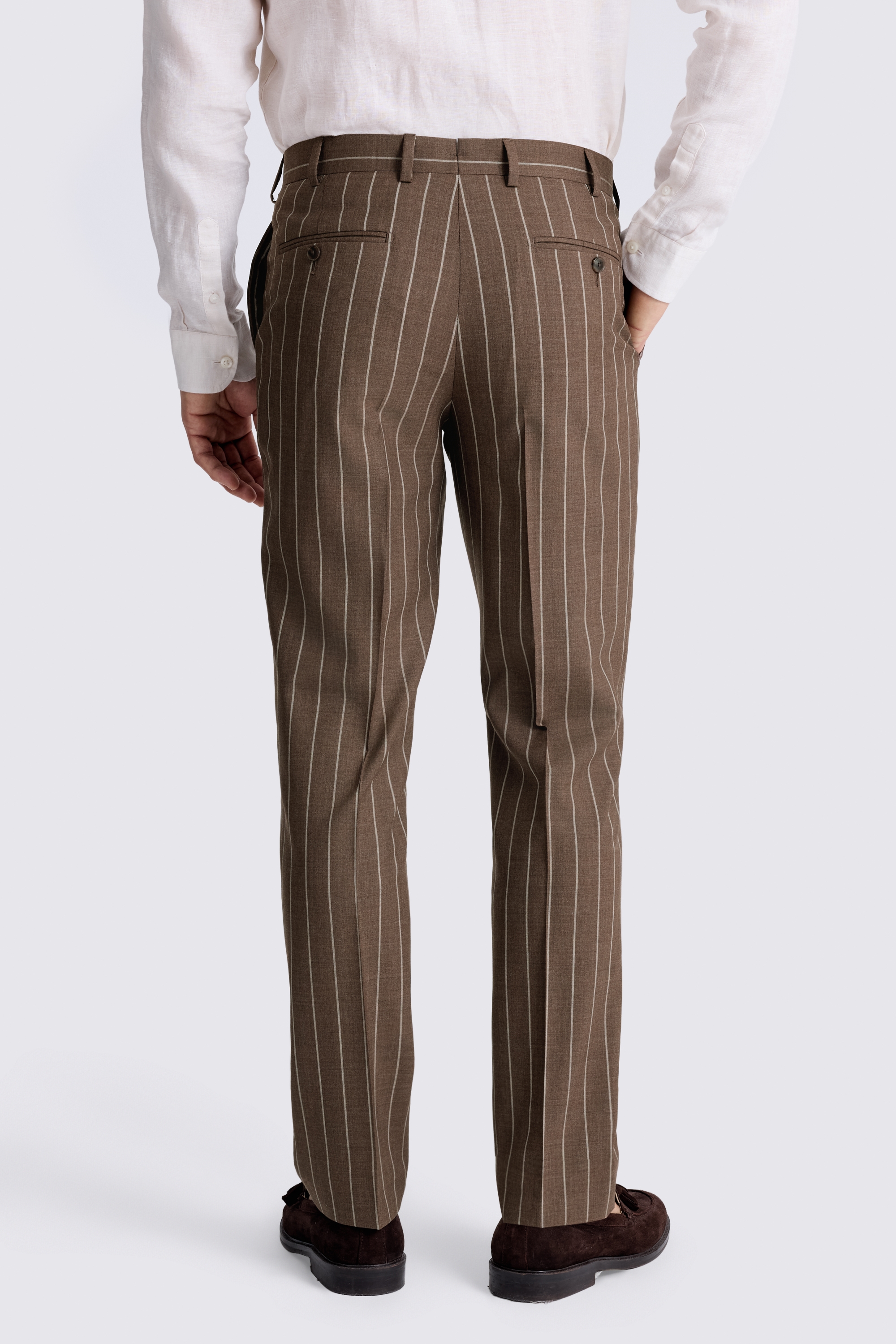 Tailored Fit Brown Stripe Trousers