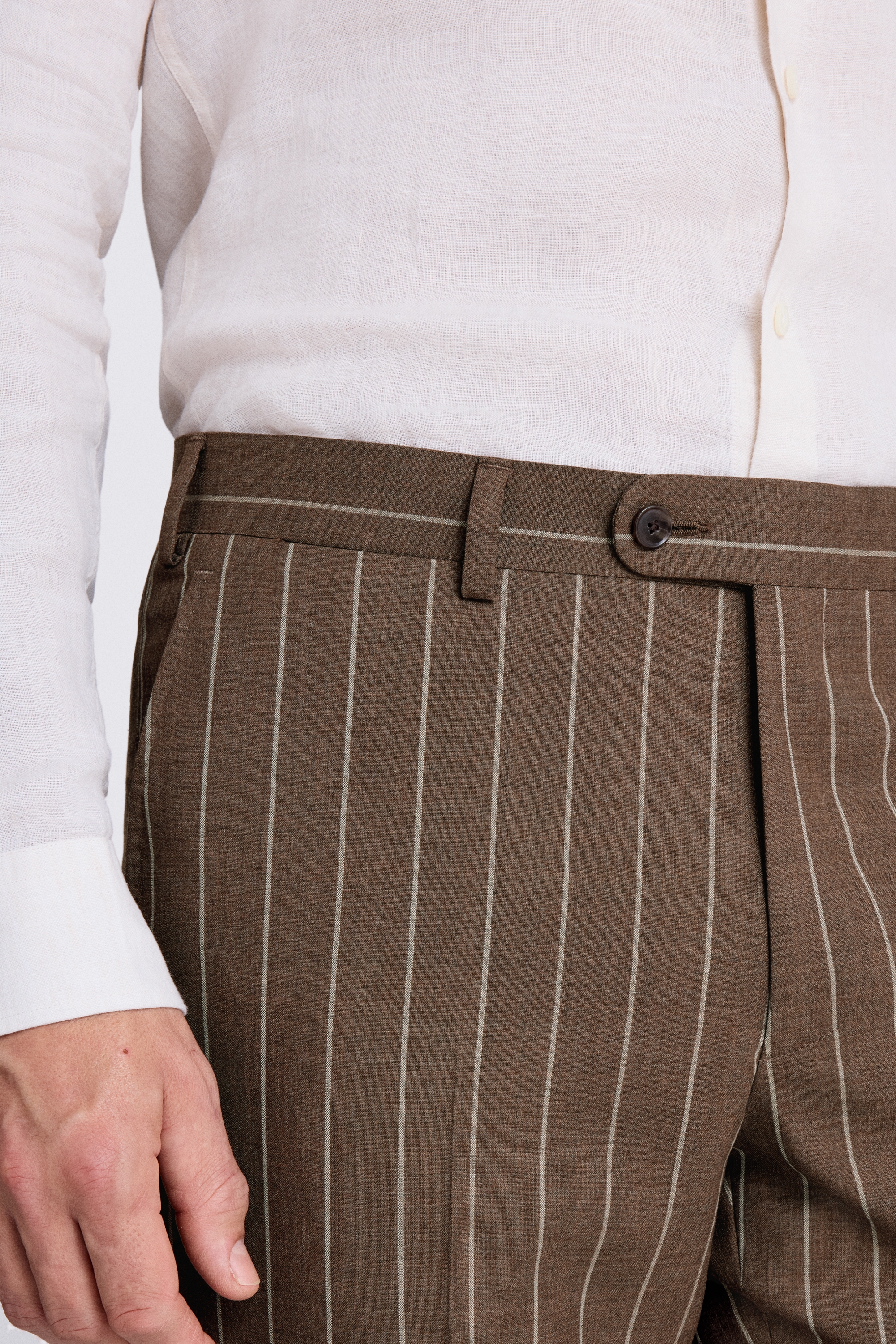 Tailored Fit Brown Stripe Trousers