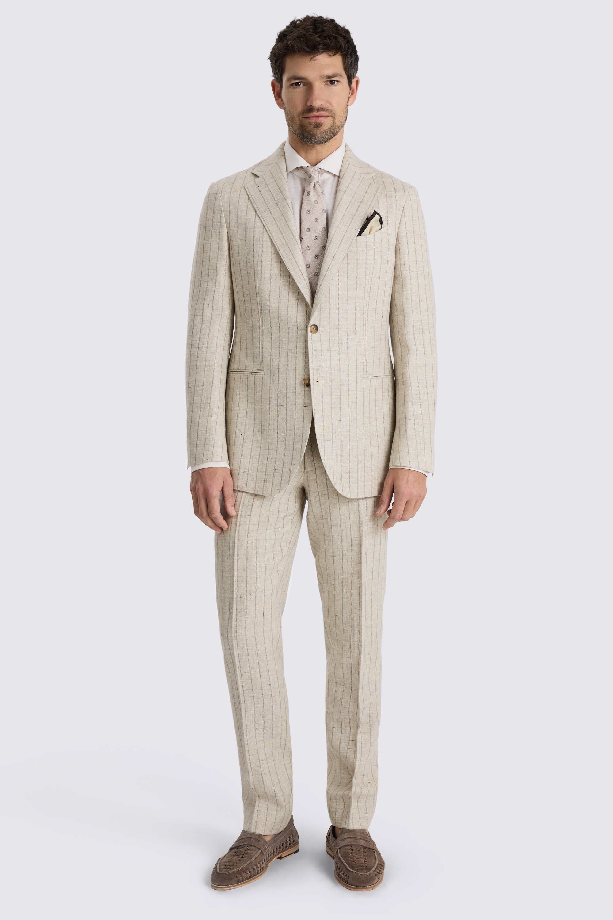 Italian Tailored Fit Neutral Stripe Suit Jacket