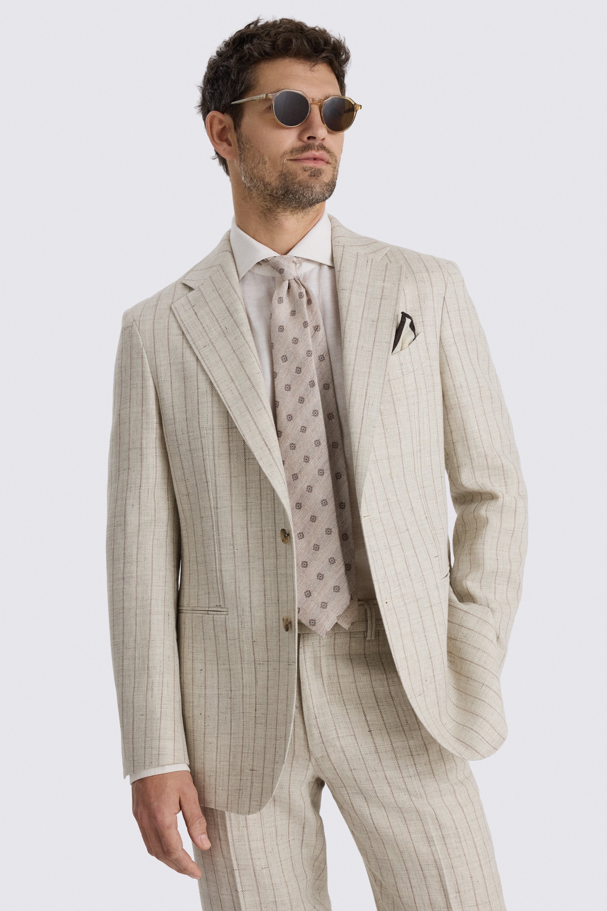 Italian Tailored Fit Neutral Stripe Suit Jacket