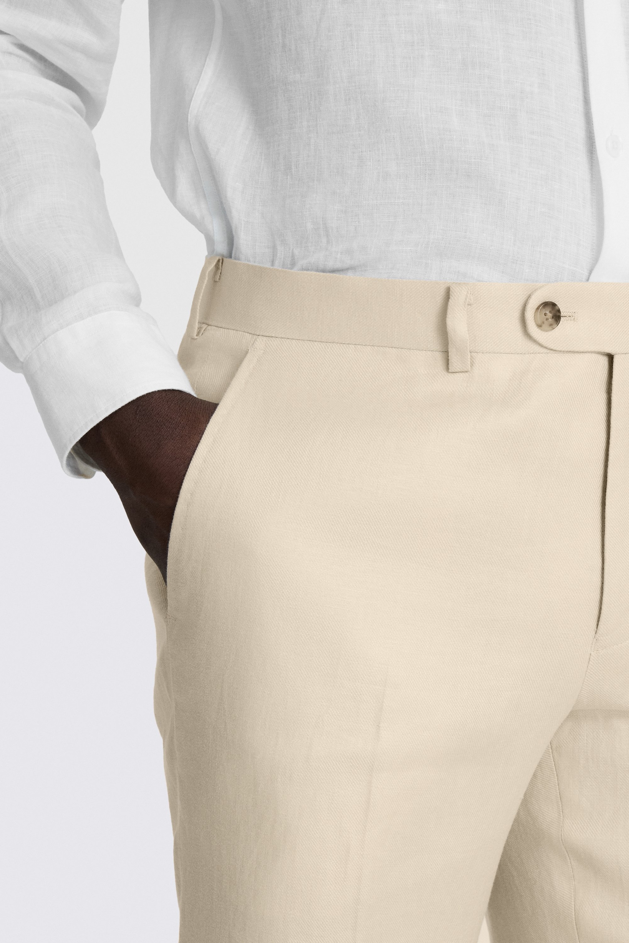Tailored Fit Neutral Twill Linen Trouser