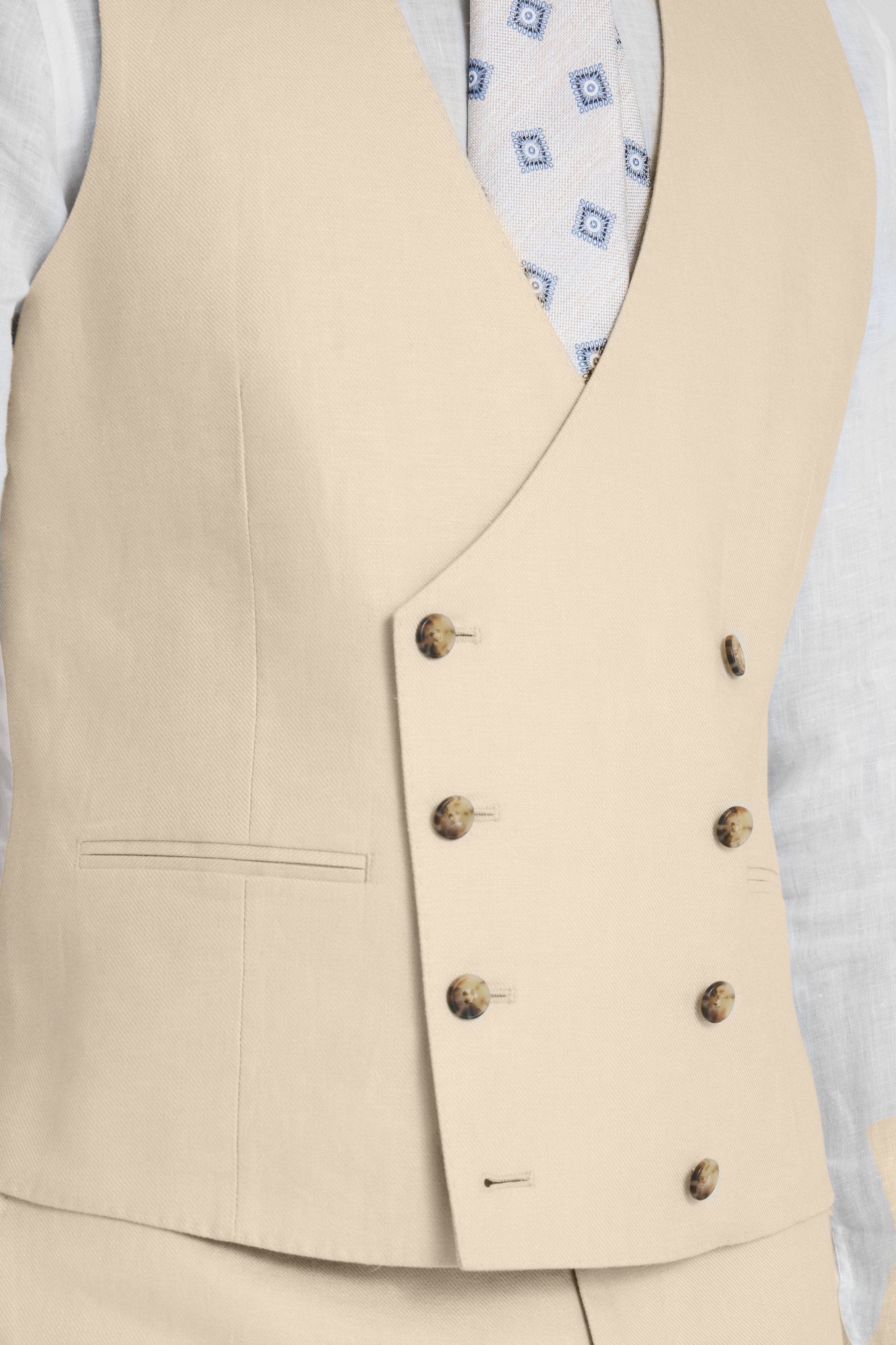 Tailored Fit Neutral Twill Linen Waistcoat
