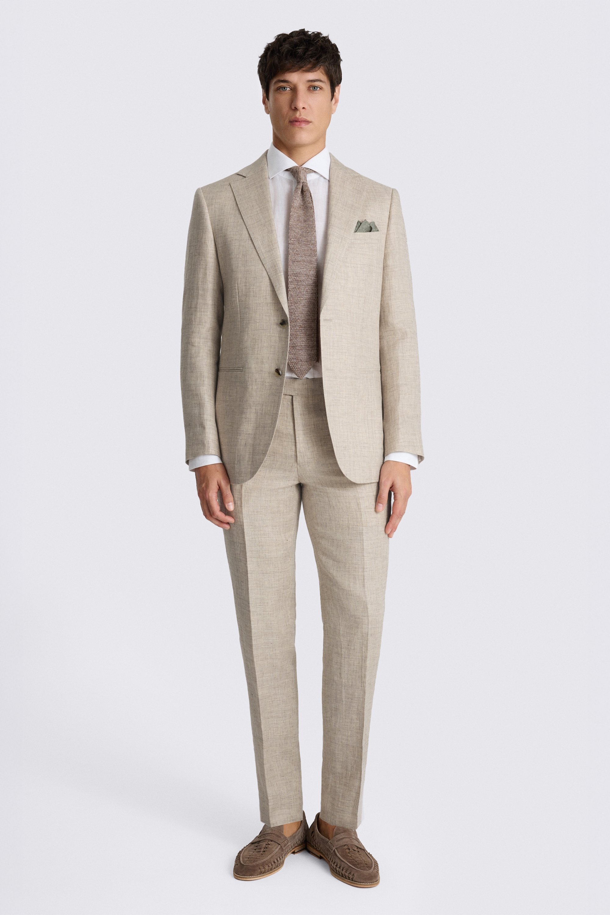 Tailored Fit Neutral Delave Linen Suit