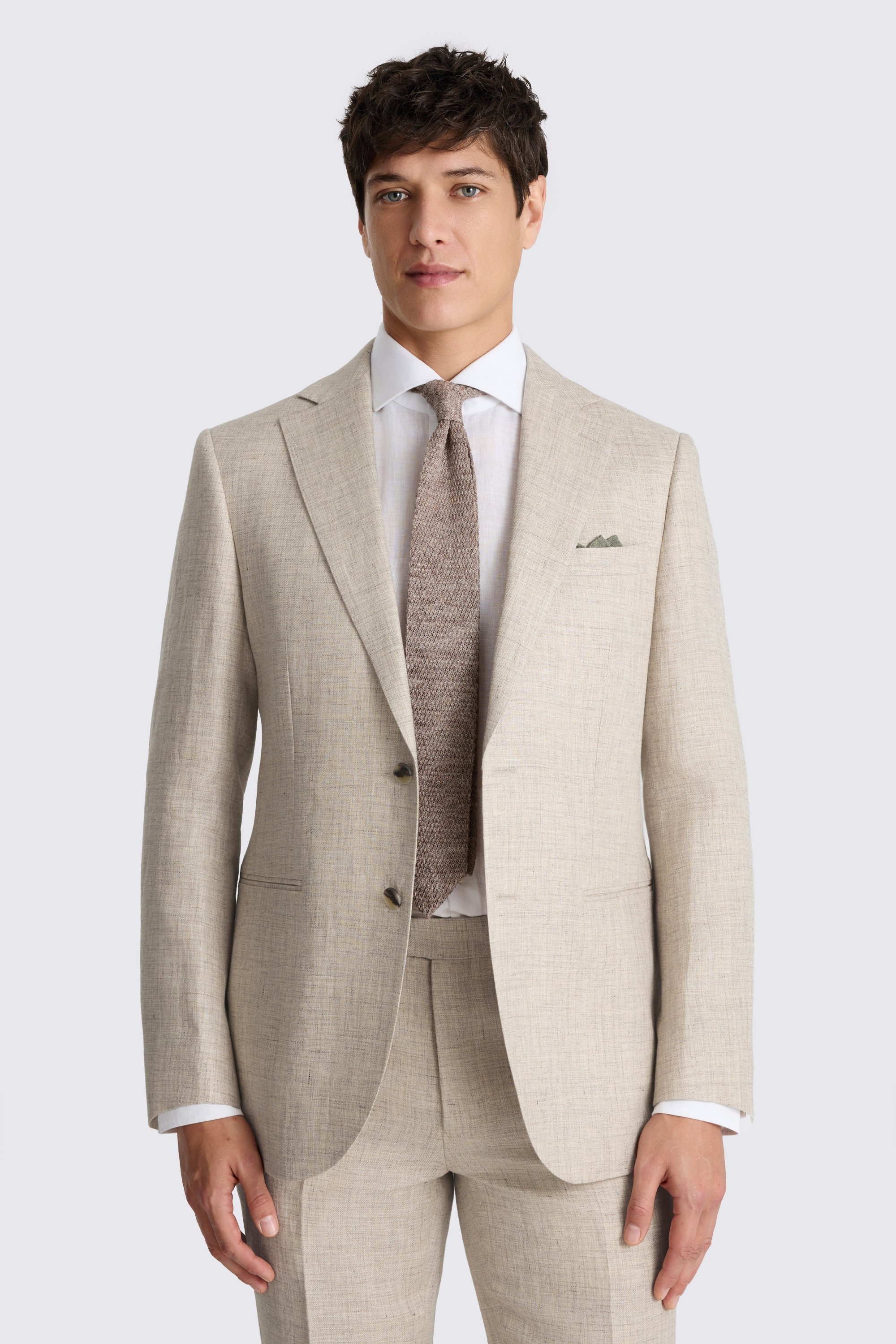 Tailored Fit Neutral Delave Linen Suit