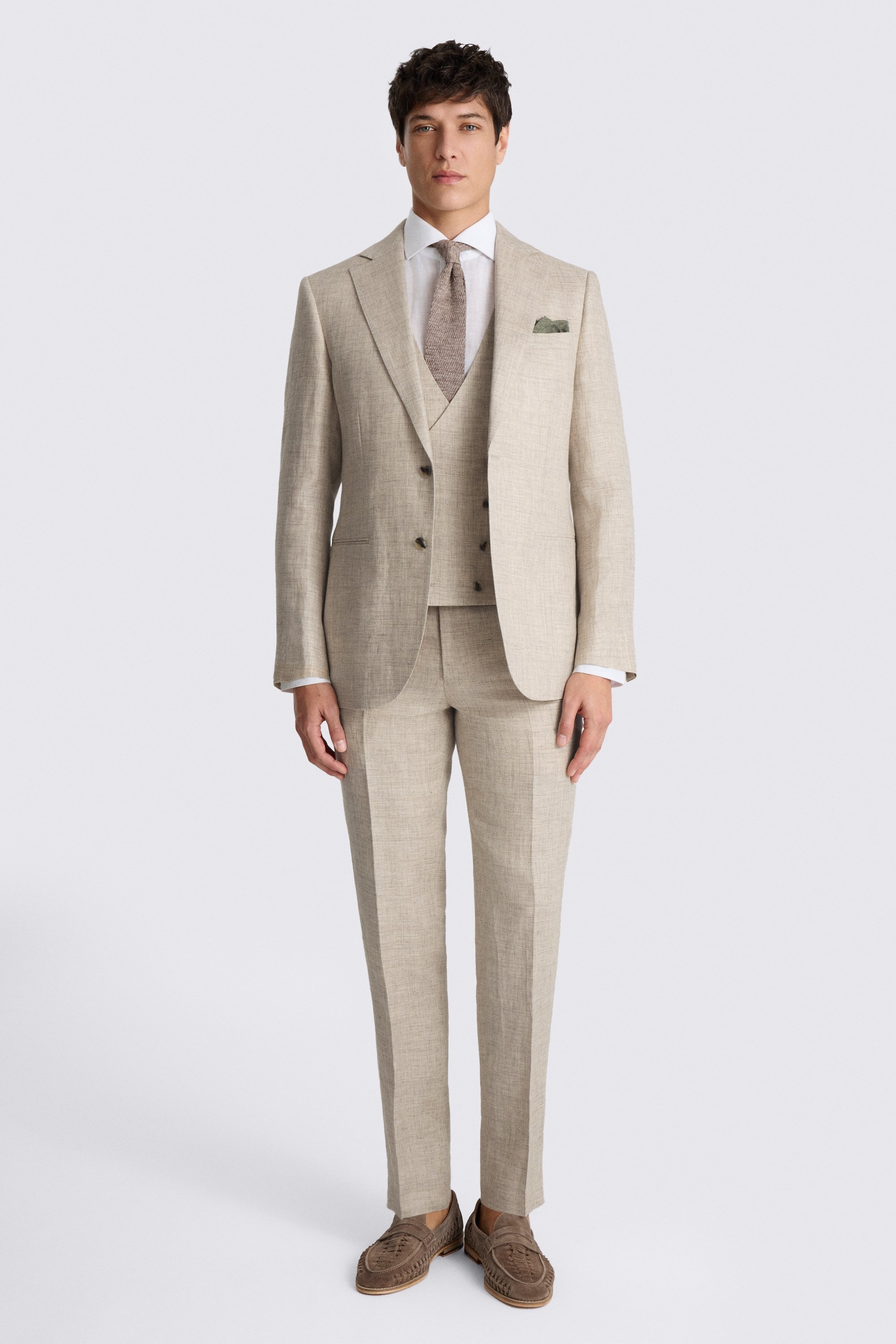 Tailored Fit Neutral Delave Linen Suit