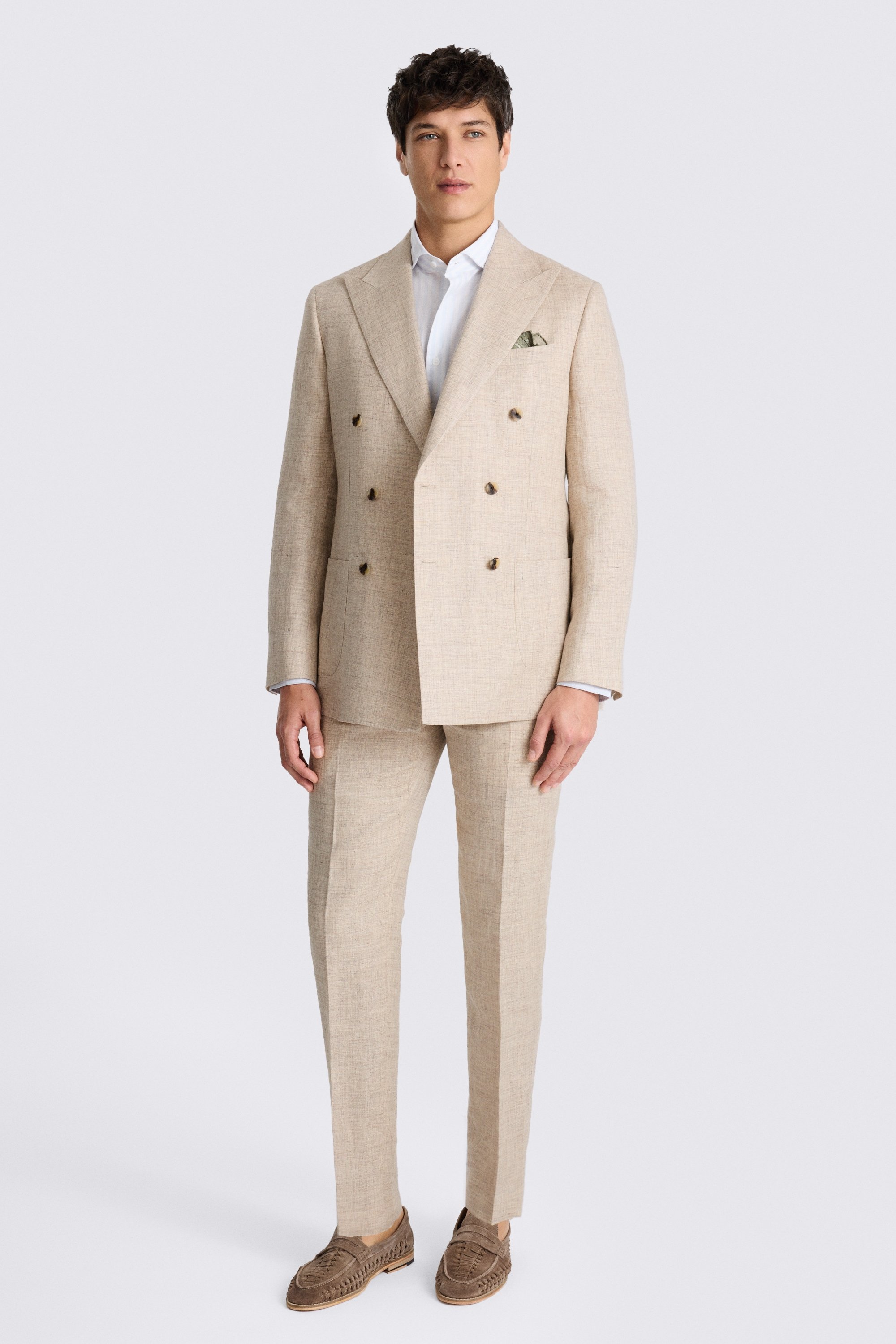 Tailored Fit Neutral Delave Linen Suit