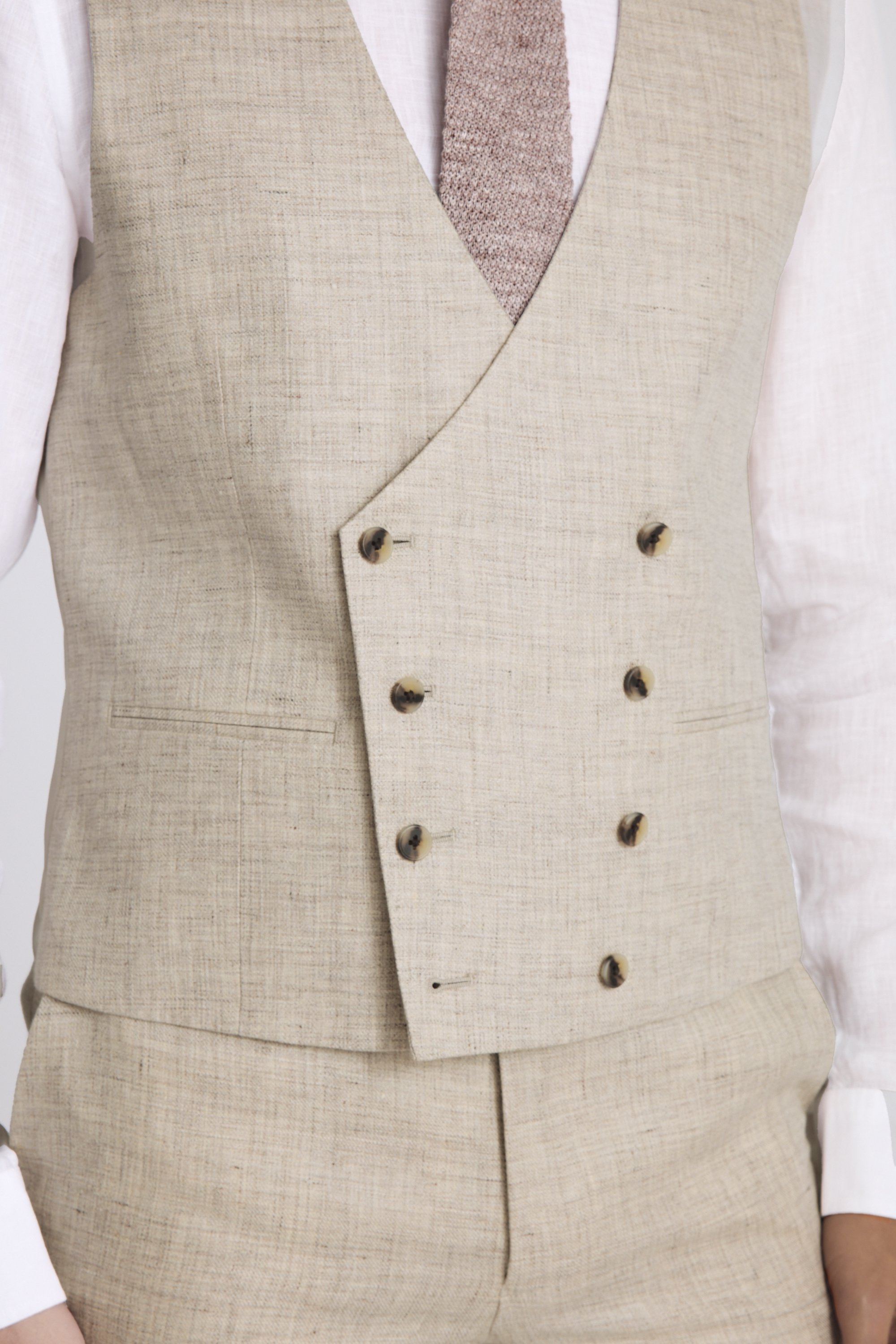 Tailored Fit Neutral Delave Linen Waistcoat