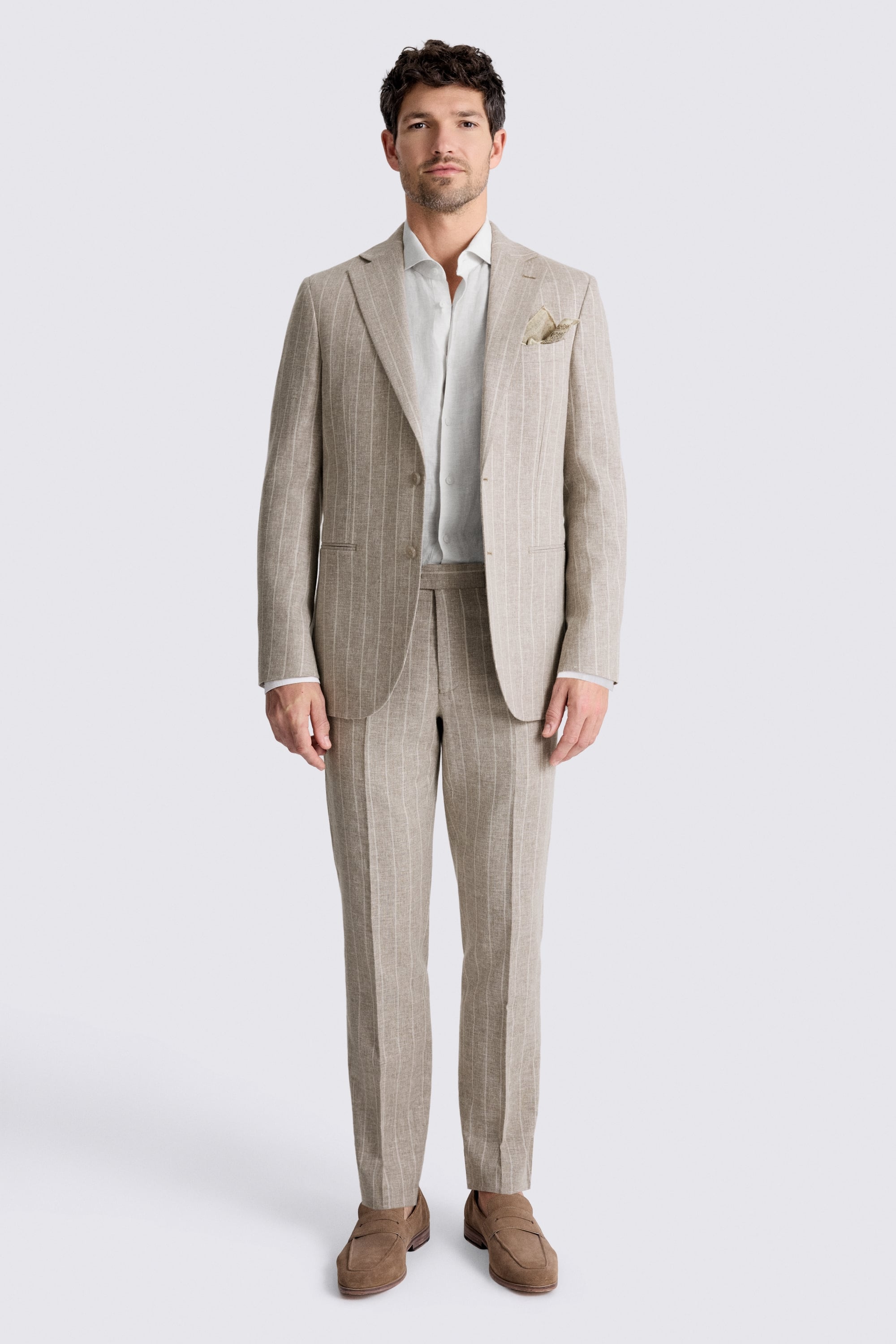 Tailored Fit Taupe Stripe Linen Suit