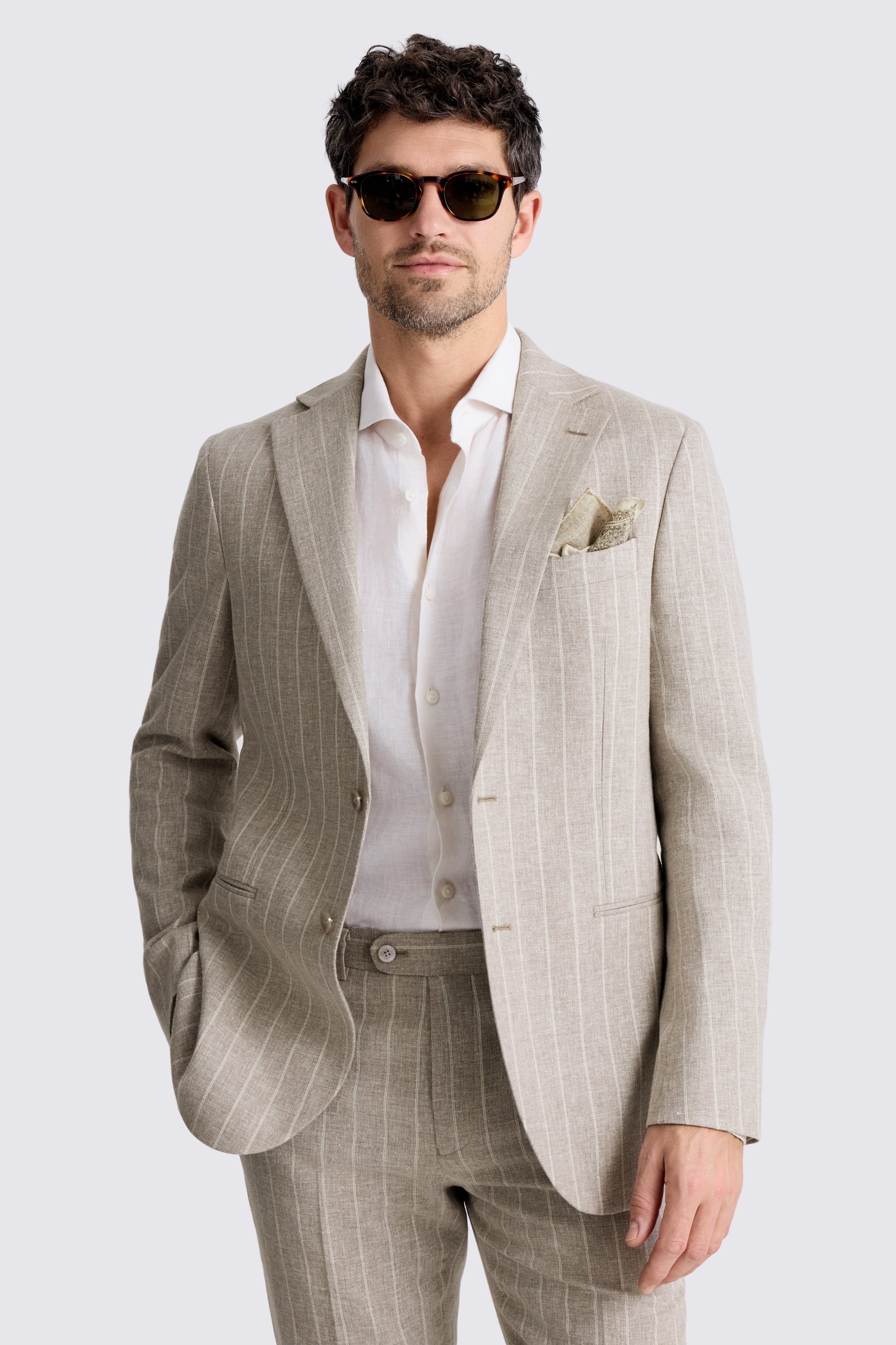 Tailored Fit Taupe Stripe Linen Suit