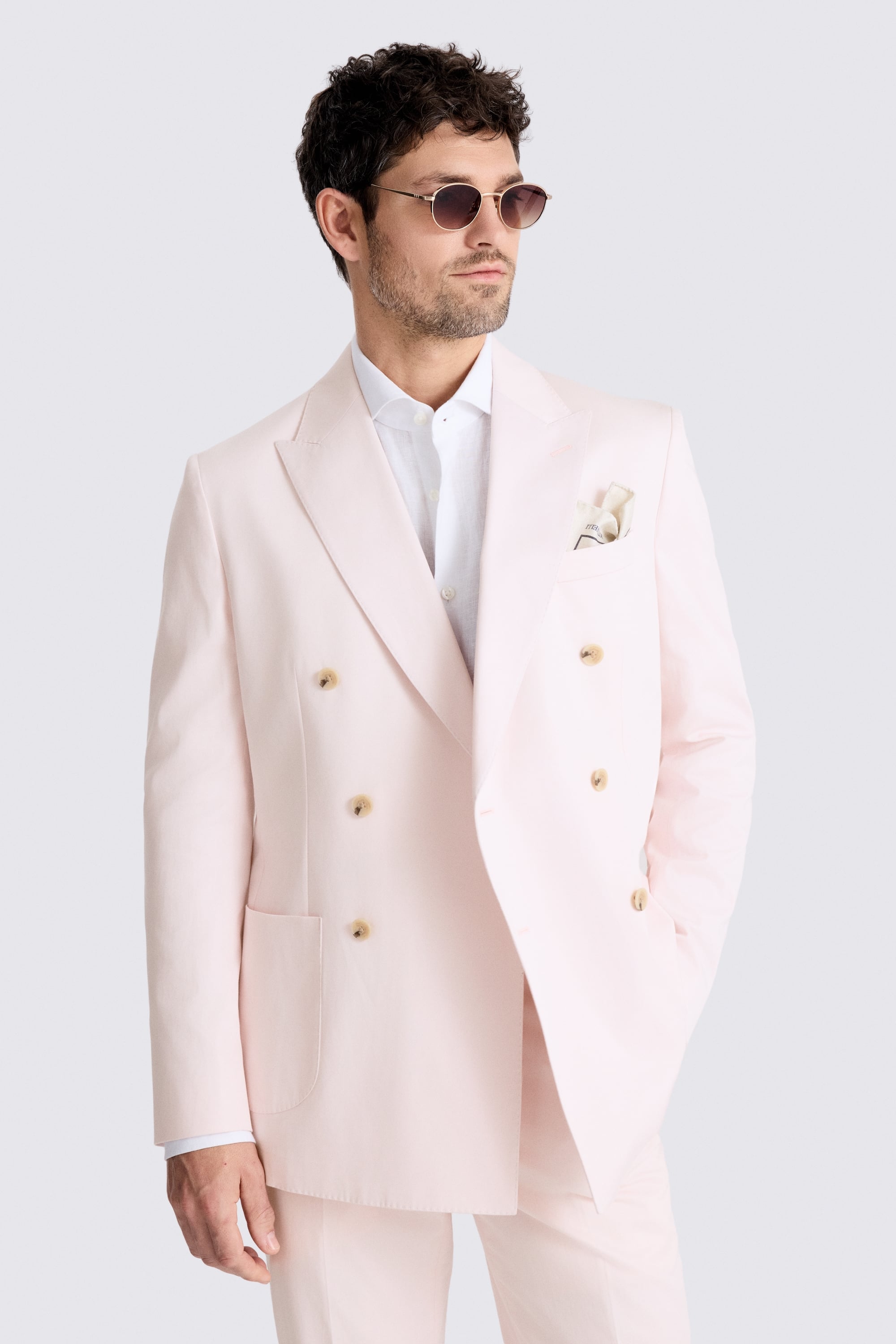 Tailored Fit Pale Pink Cotton Suit Jacket