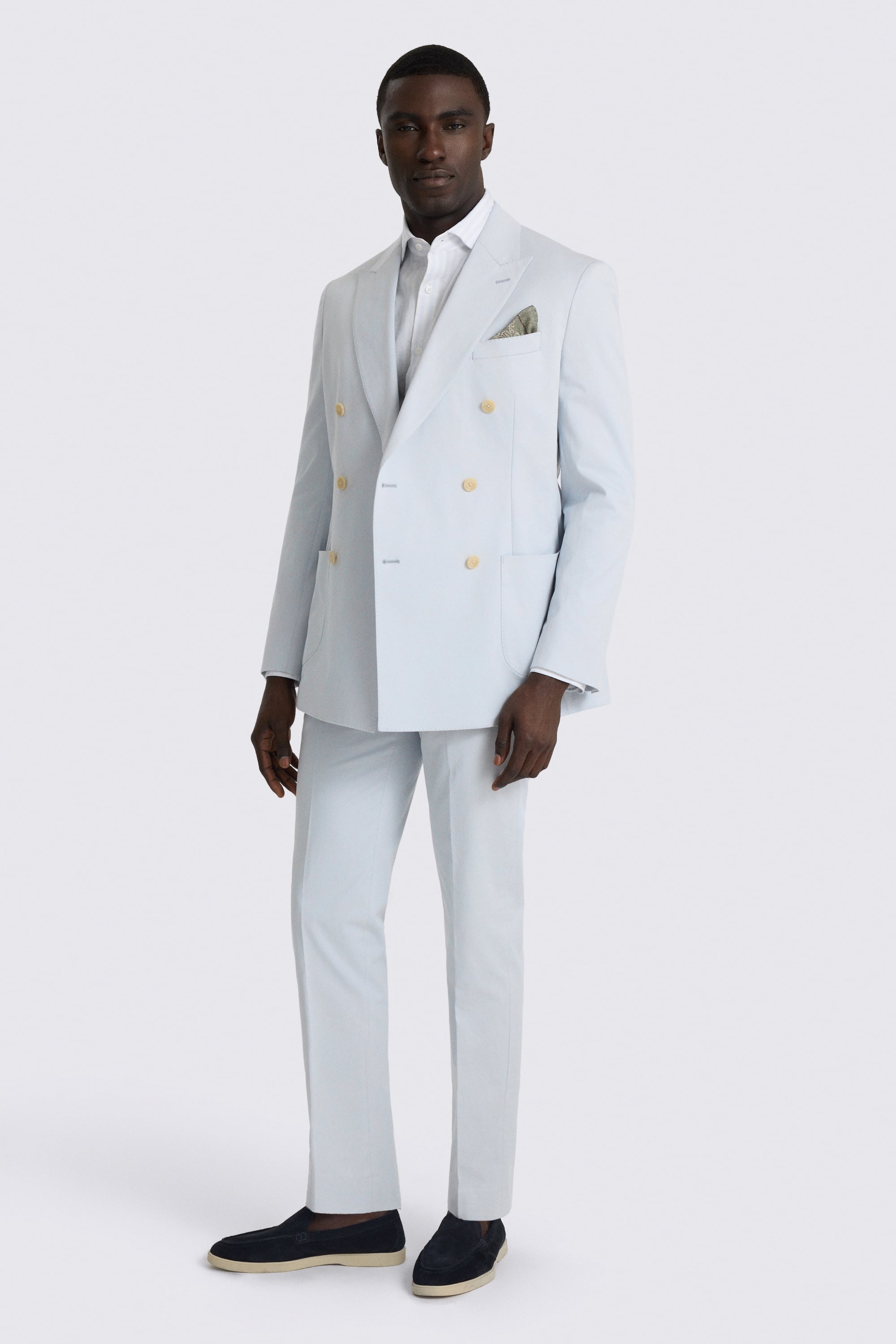 Tailored Fit Pale Blue Cotton Suit Jacket