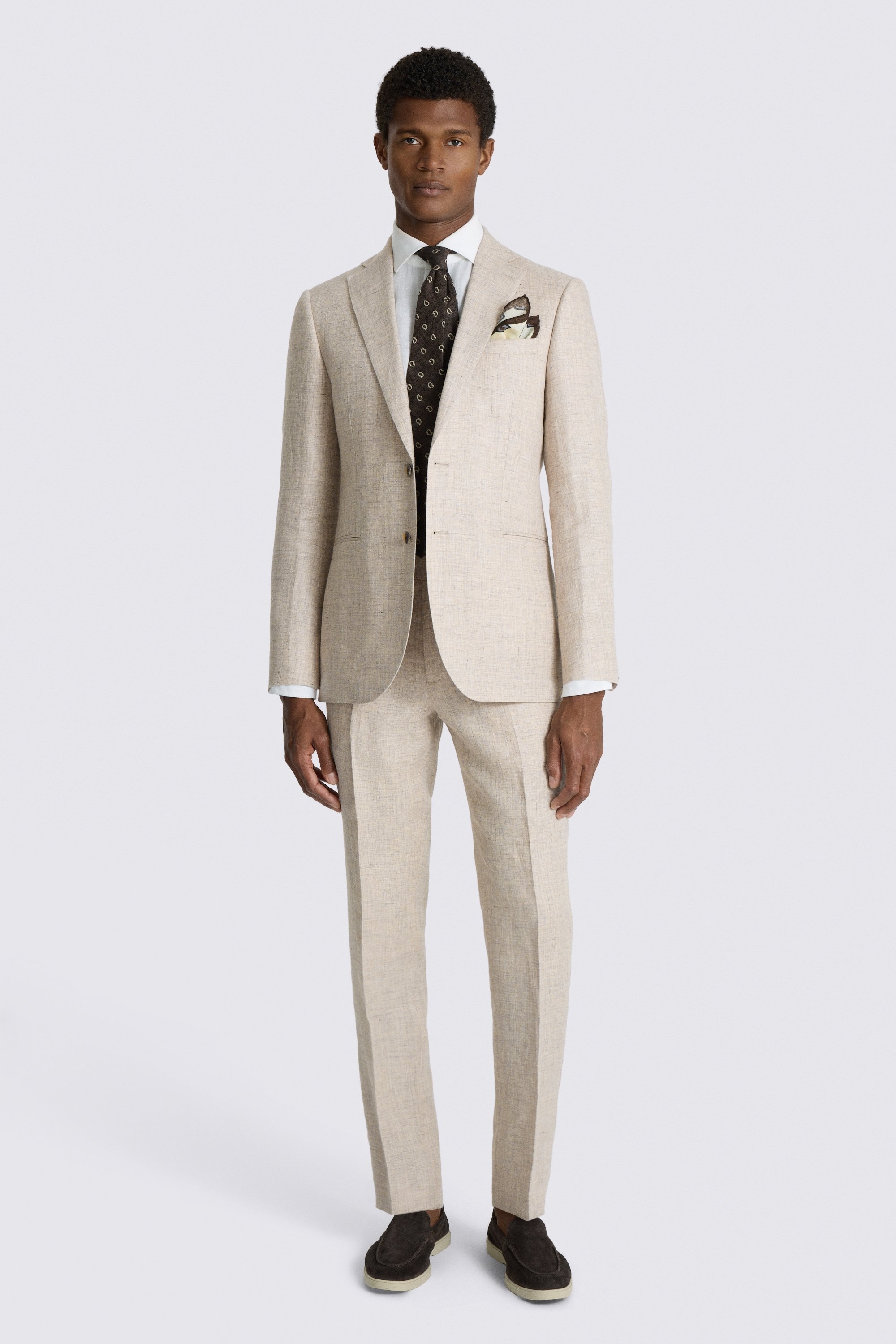 Slim Fit Neutral Delave Linen Suit