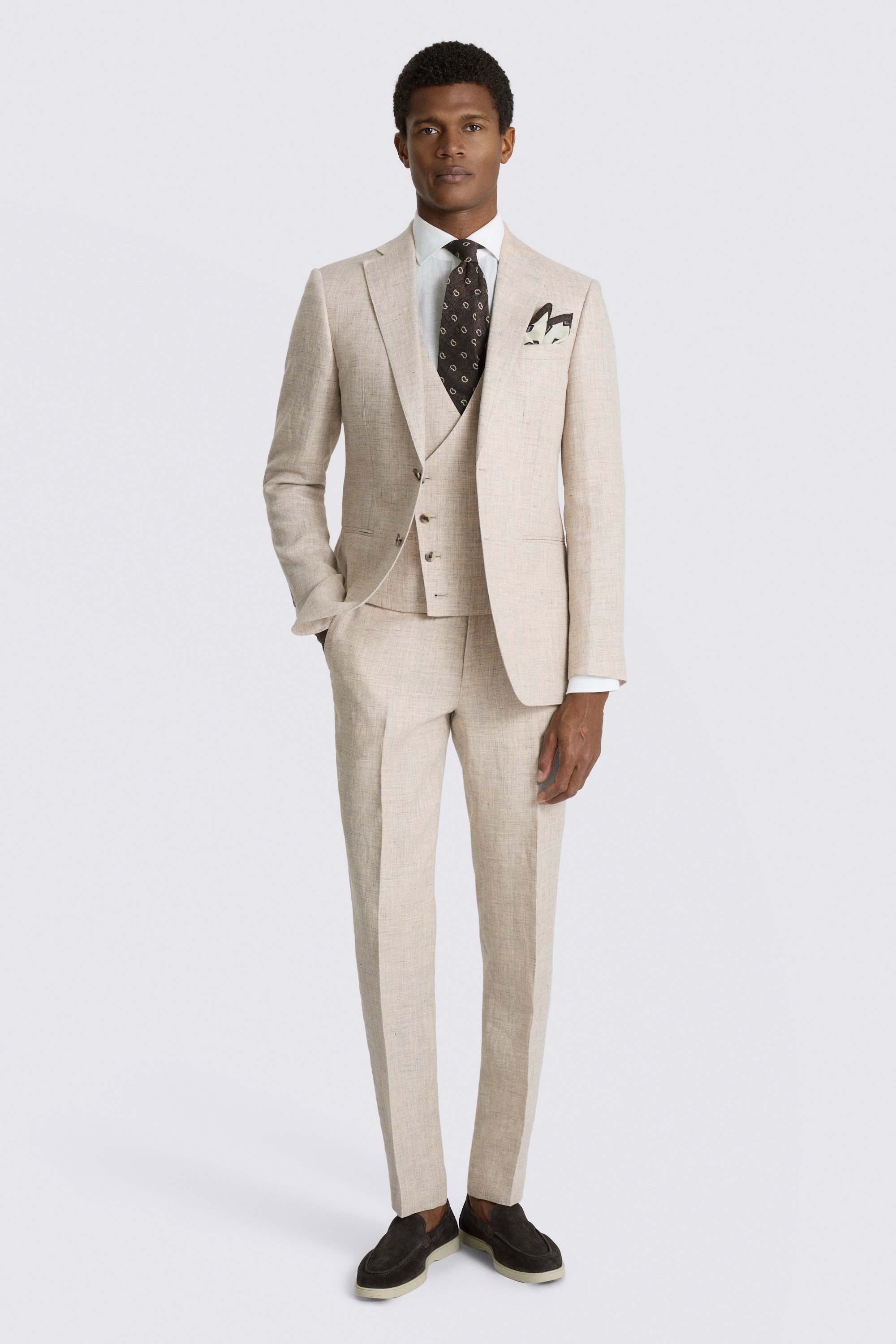 Slim Fit Neutral Delave Linen Suit