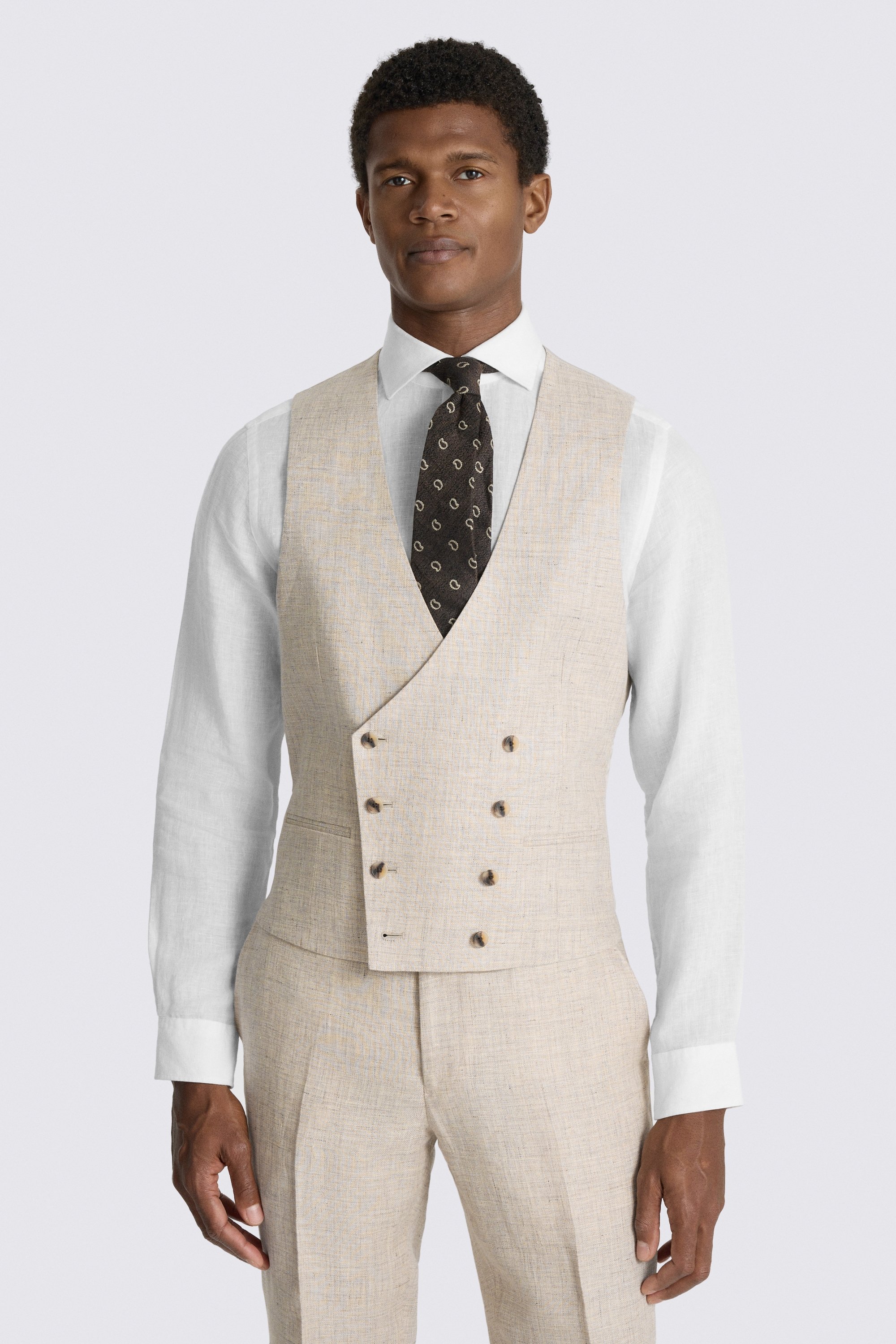 Slim Fit Neutral Delave Linen Suit