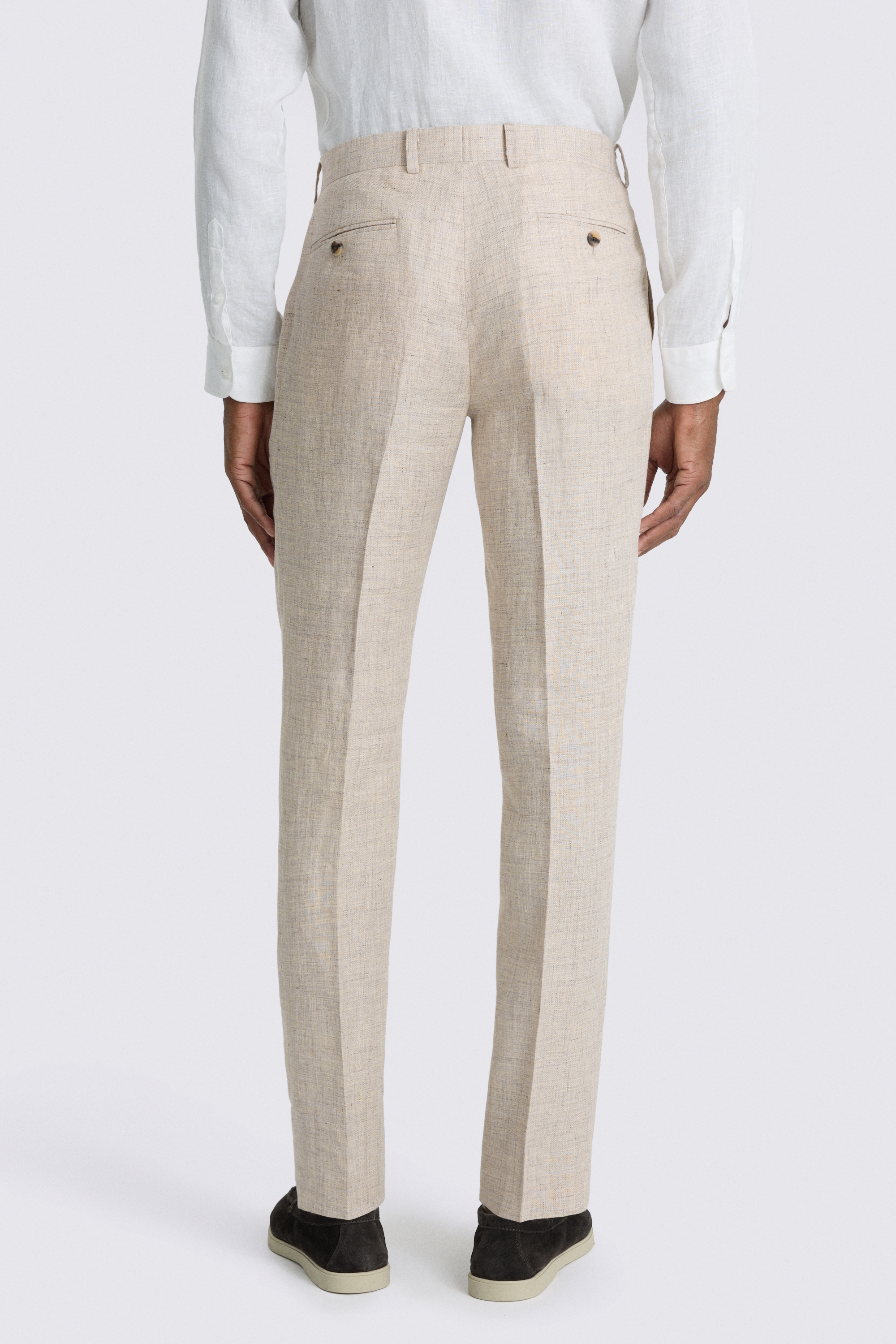 Slim Fit Neutral Delave Linen Trouser