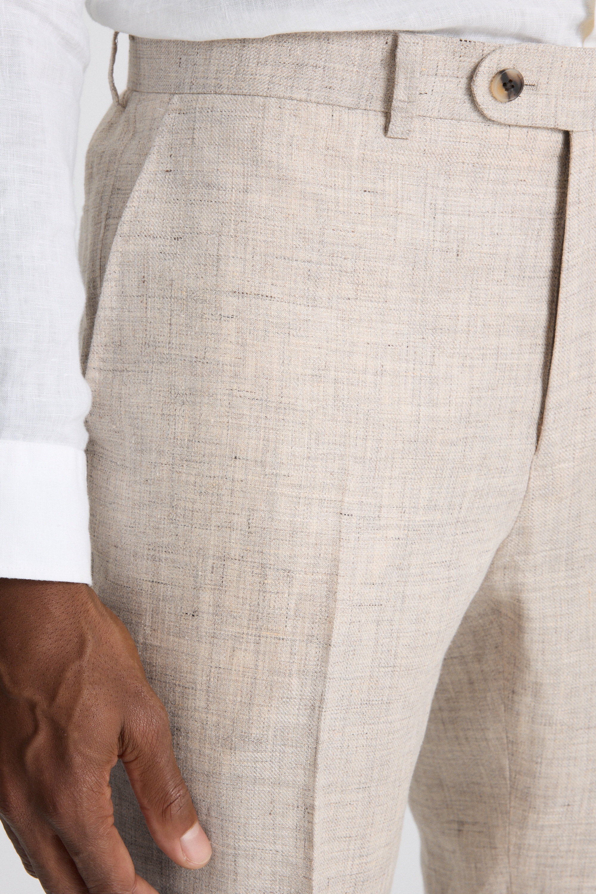 Slim Fit Neutral Delave Linen Trouser