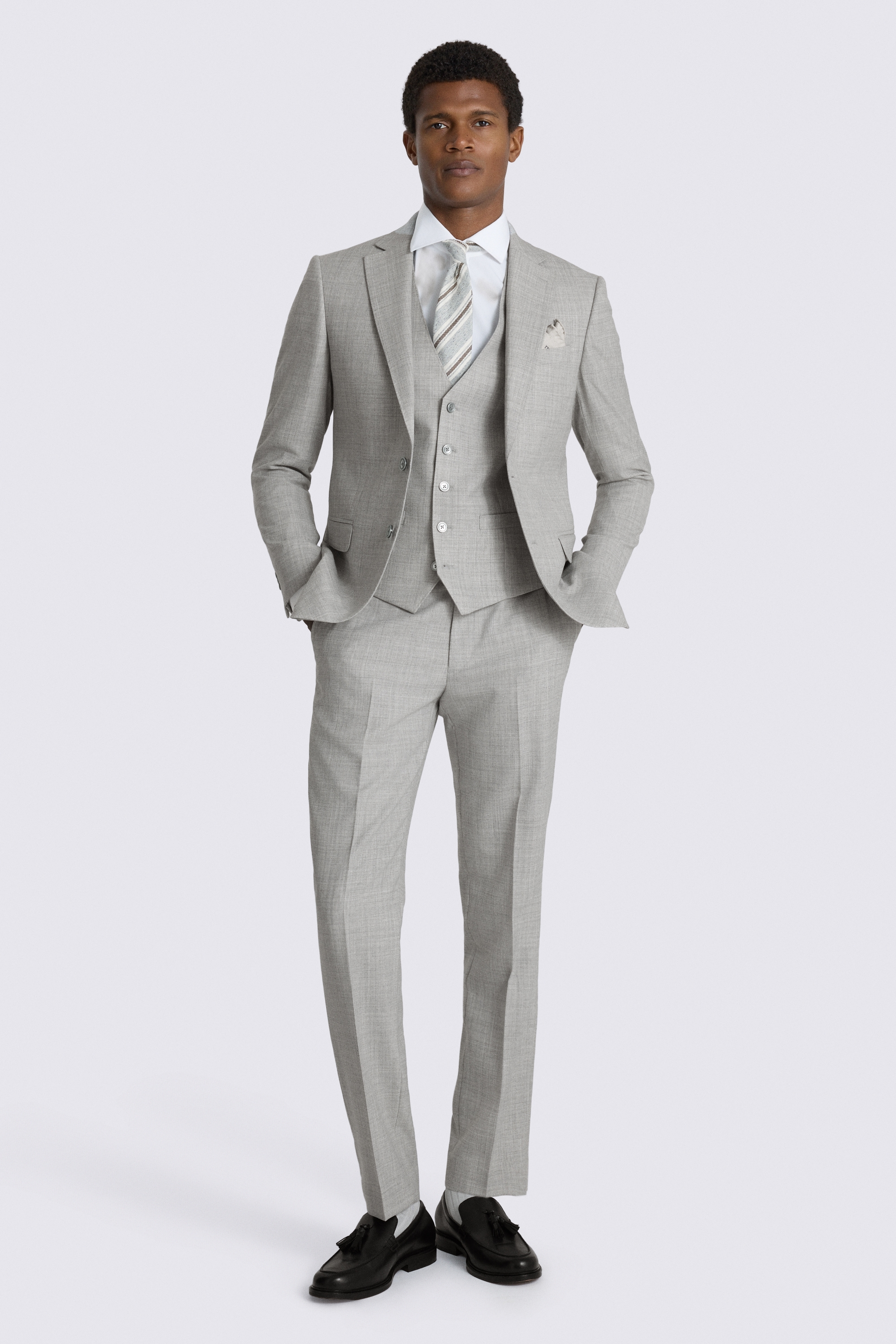 Slim Fit Light Grey Marl Suit