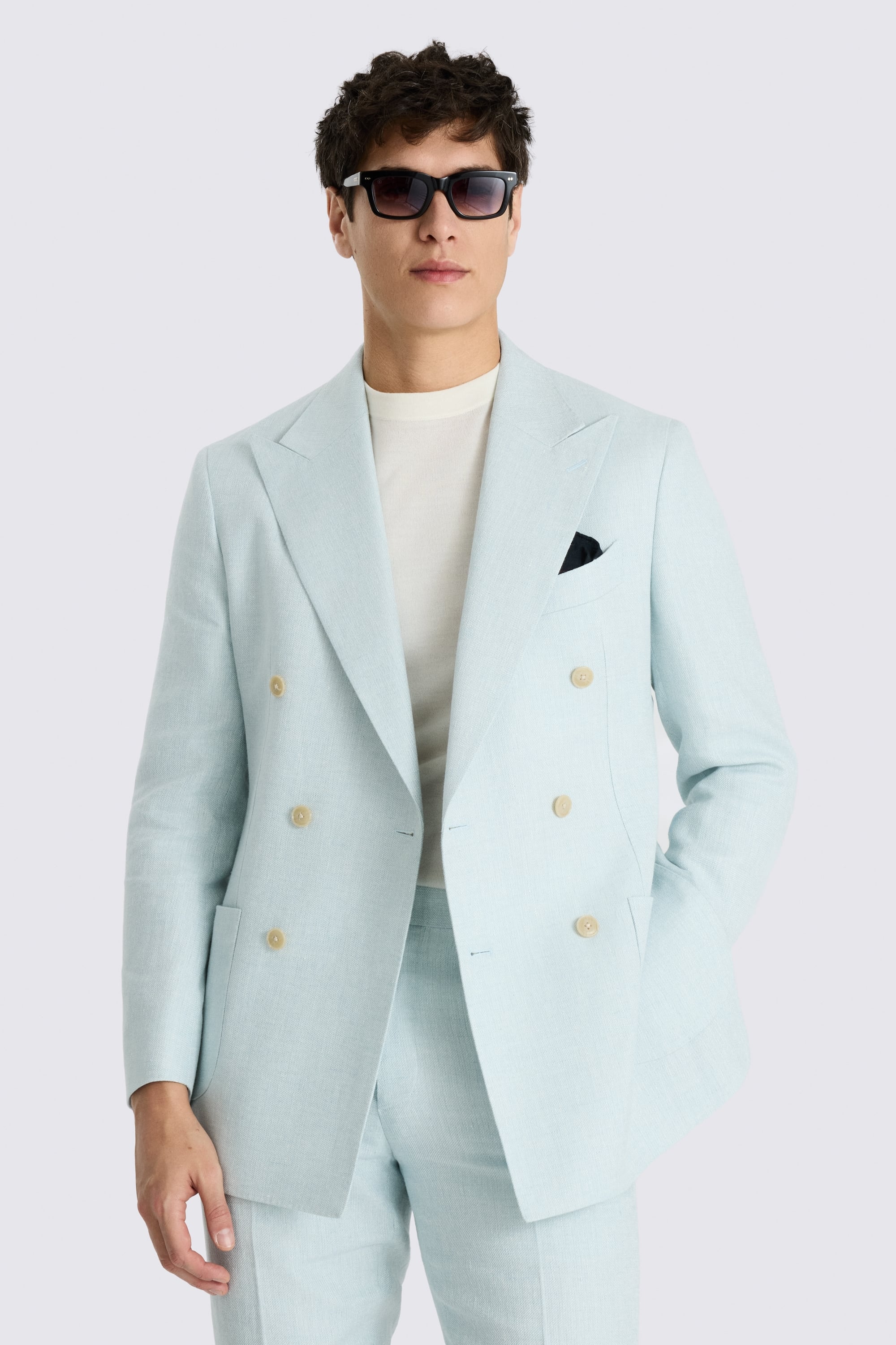 Italian Tailored Fit Aqua Linen-blend Suit Jacket