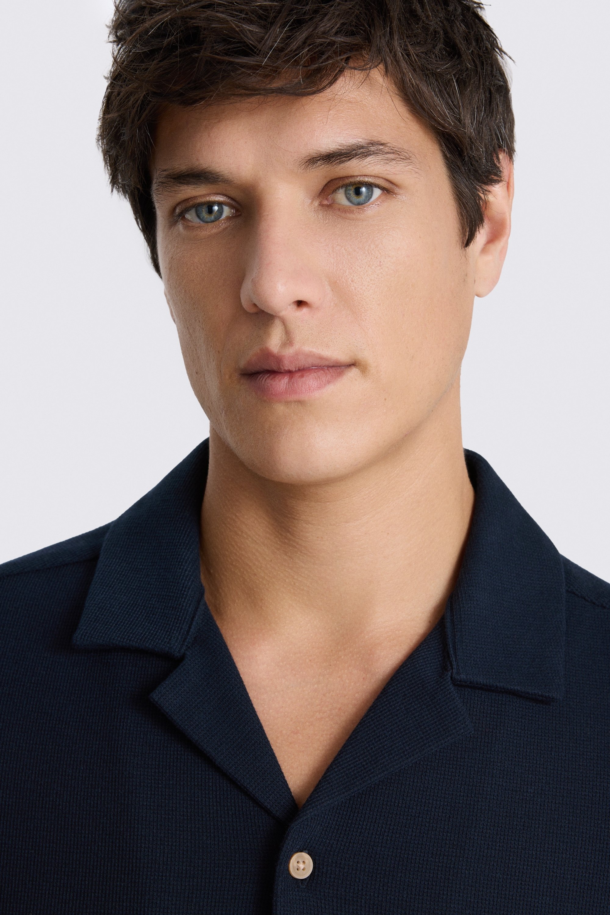 Navy Knitted Cuban Collar Shirt