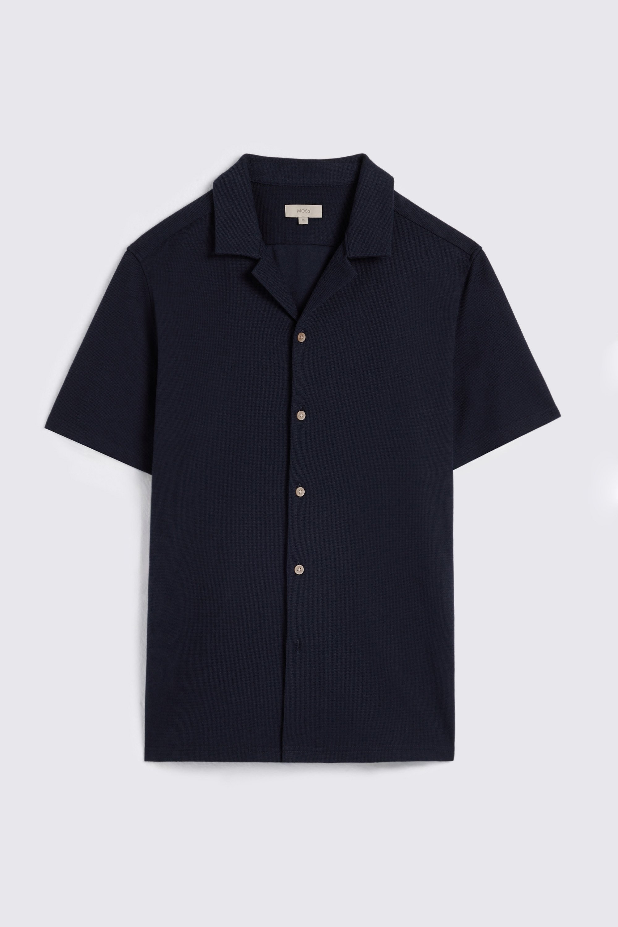 Navy Knitted Cuban Collar Shirt