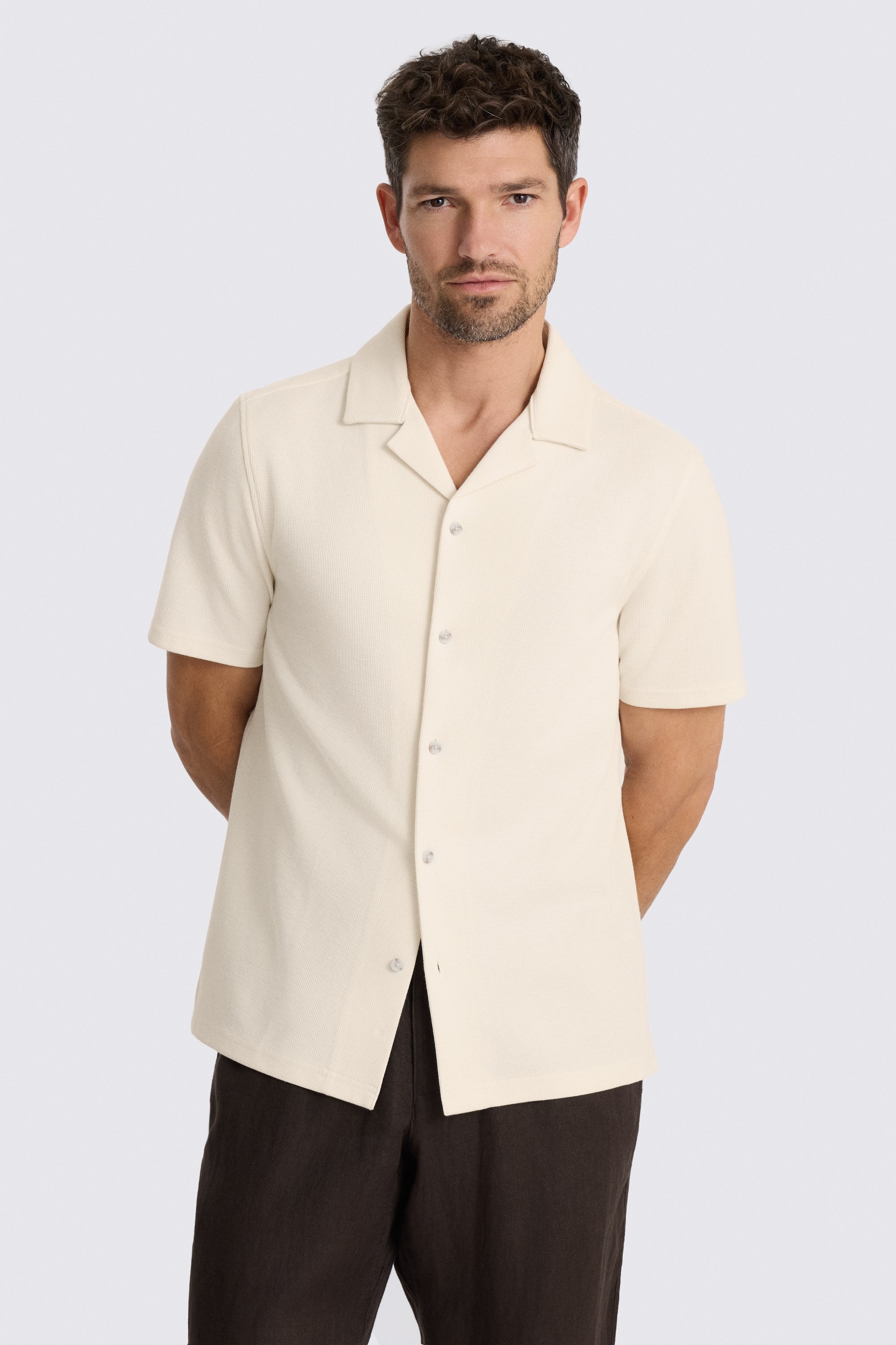 Ecru Knitted Cuban Collar Shirt