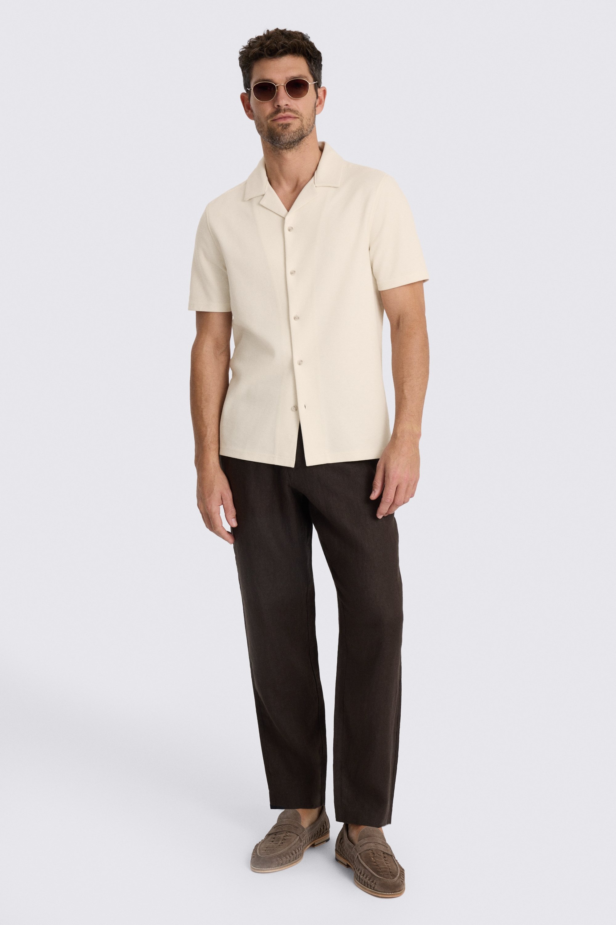 Ecru Knitted Cuban Collar Shirt