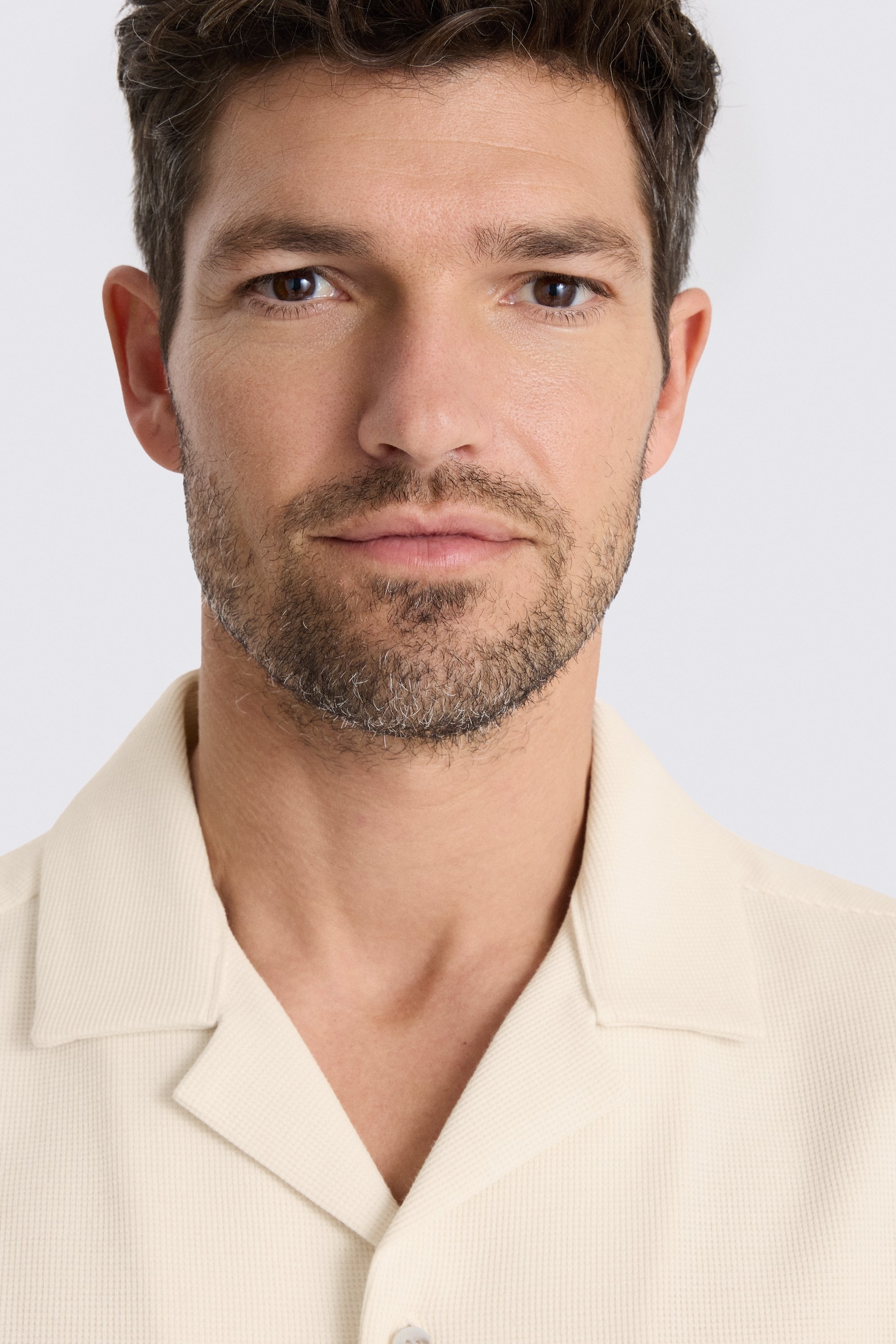 Ecru Knitted Cuban Collar Shirt