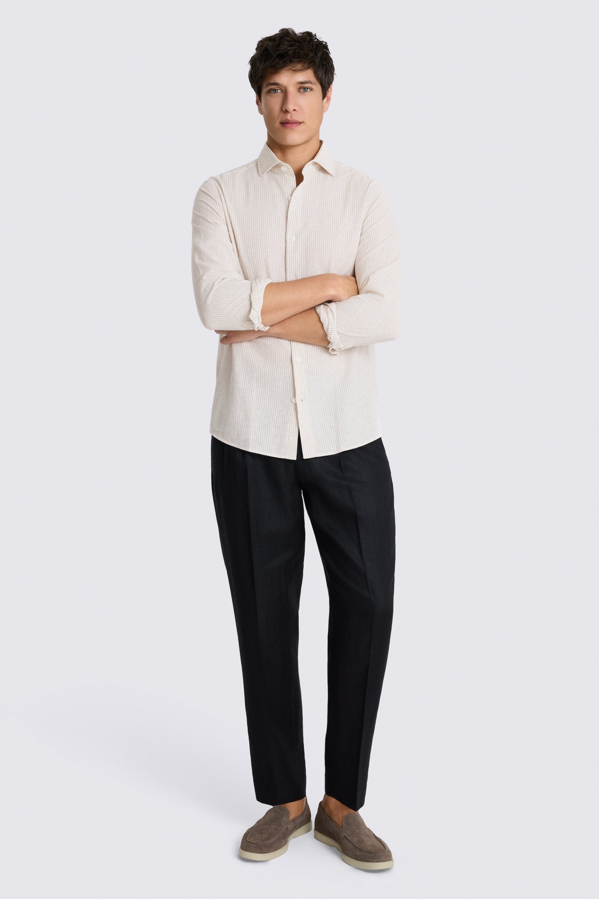 Neutral Narrow Stripe Cotton Linen Shirt