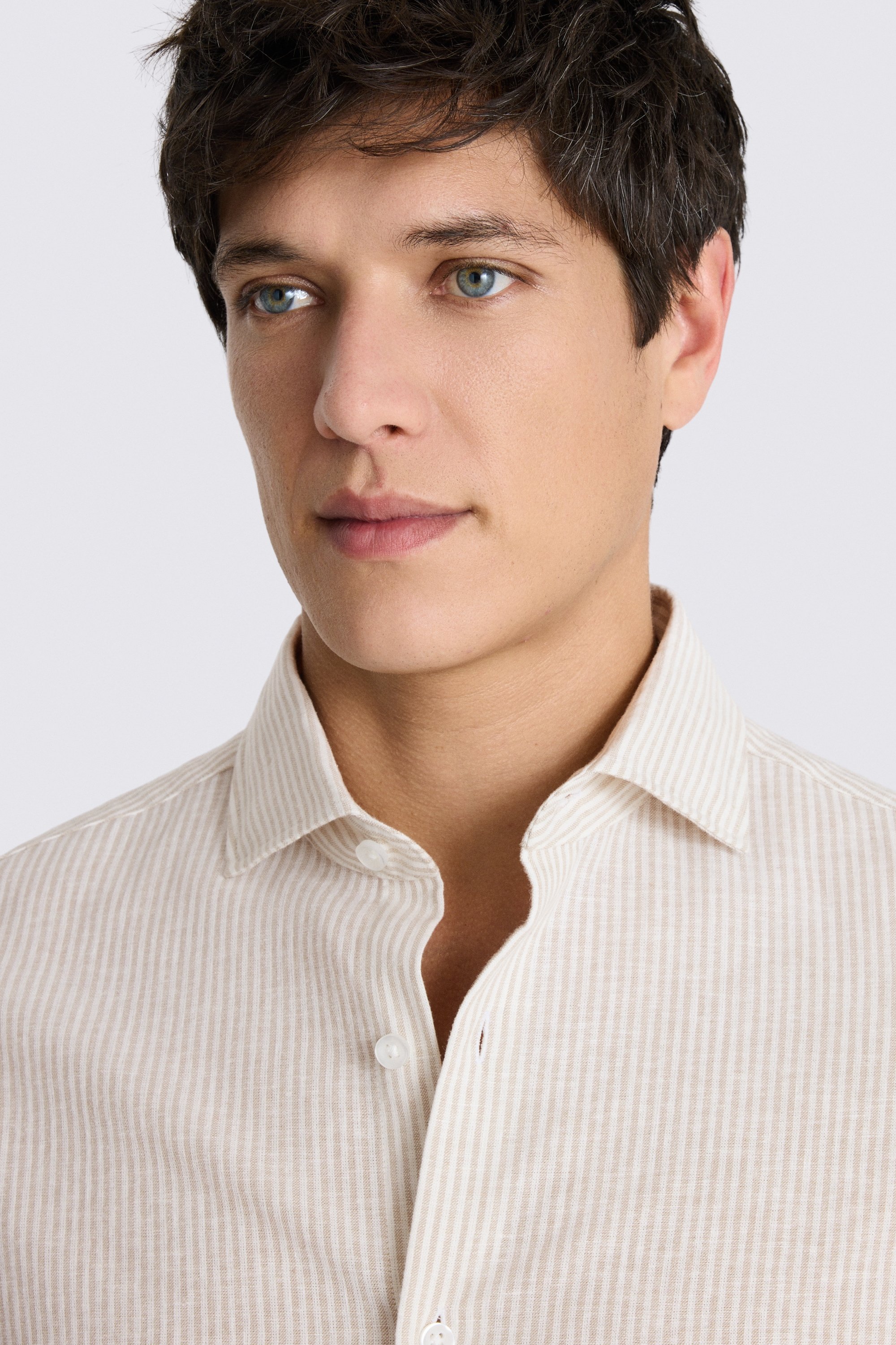Neutral Narrow Stripe Cotton Linen Shirt