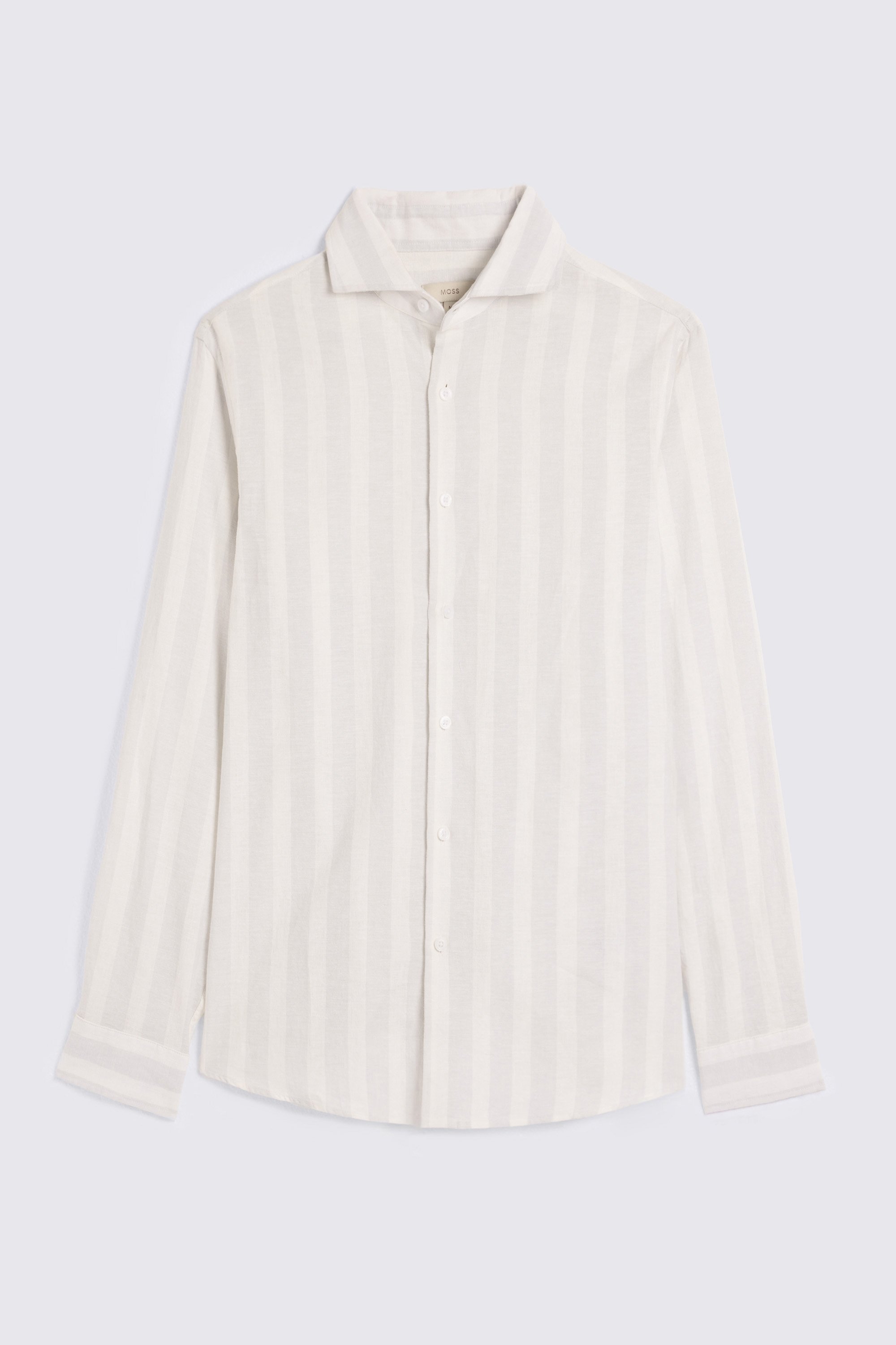 Blue Wide Stripe Cotton Linen Shirt
