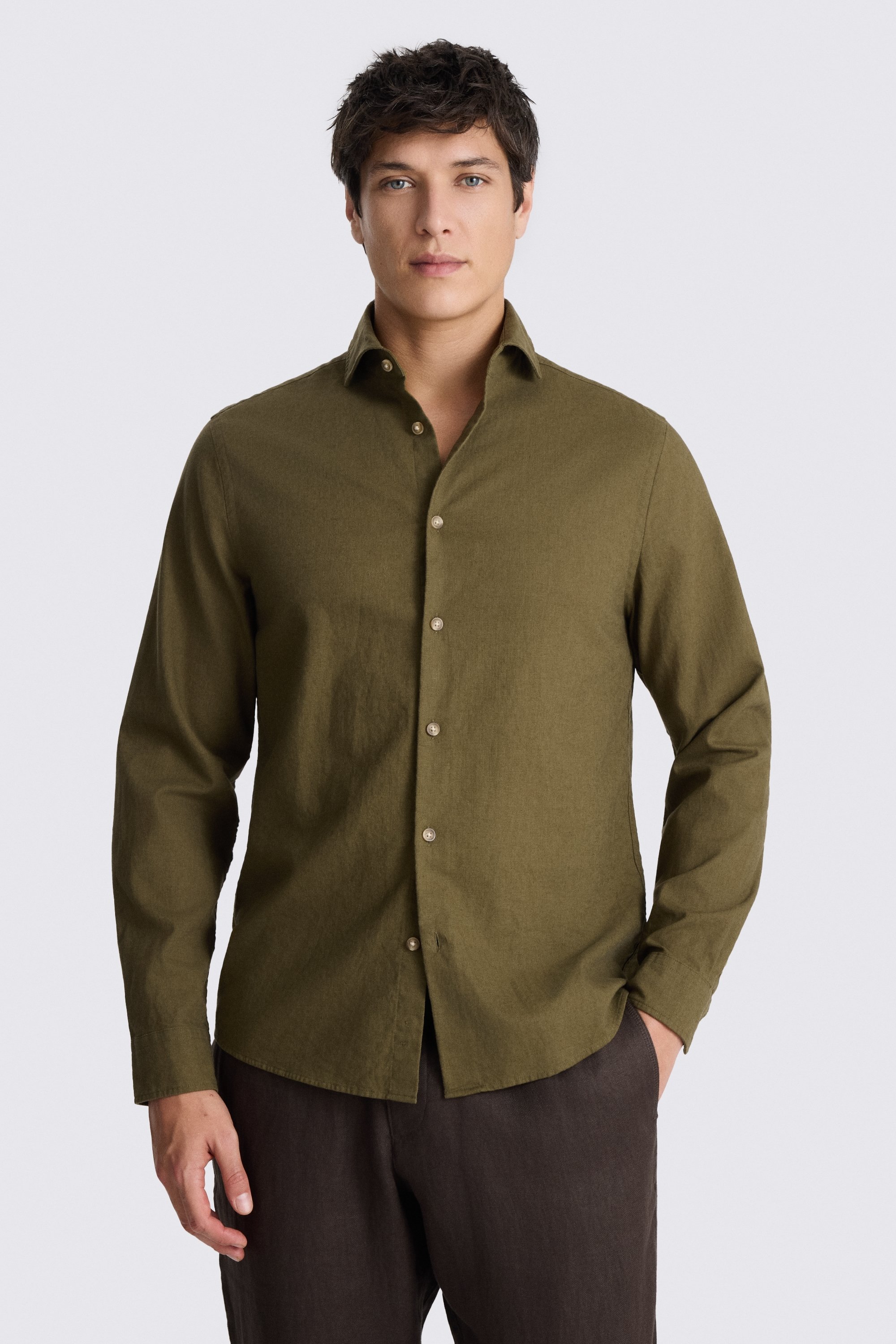 Dark Olive Cotton Linen Shirt