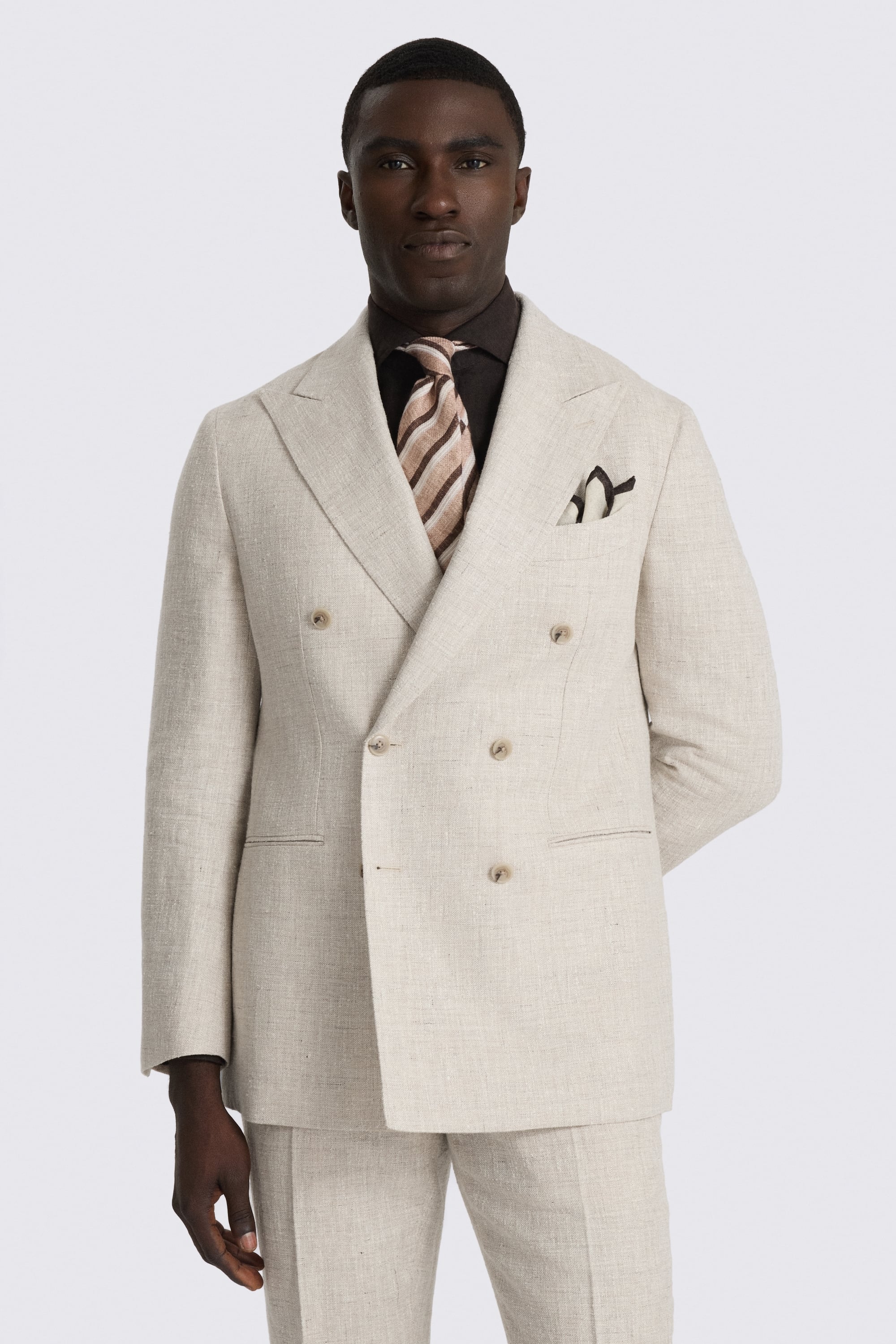 Italian Tailored Fit Neutral Linen-blend Suit Jacket