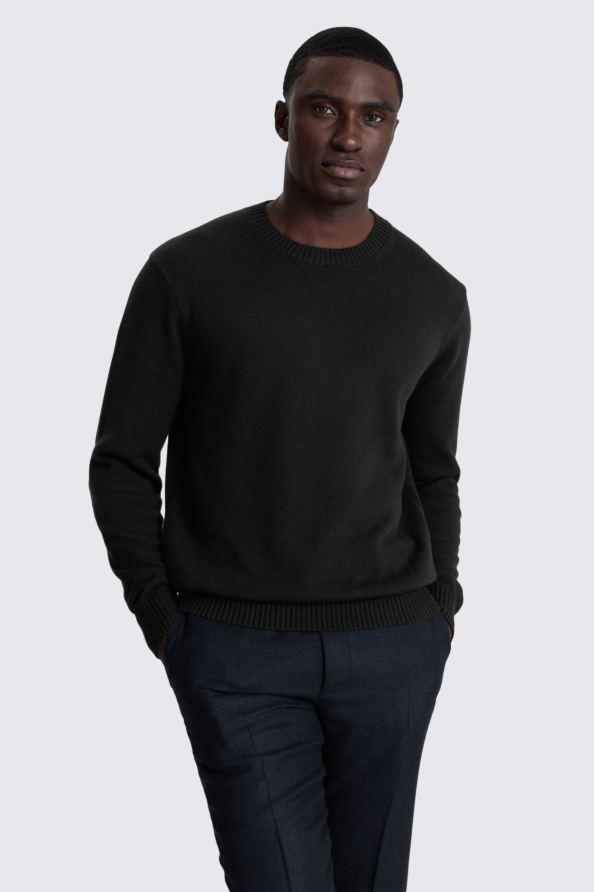 Black Cotton Crew Neck Jumper