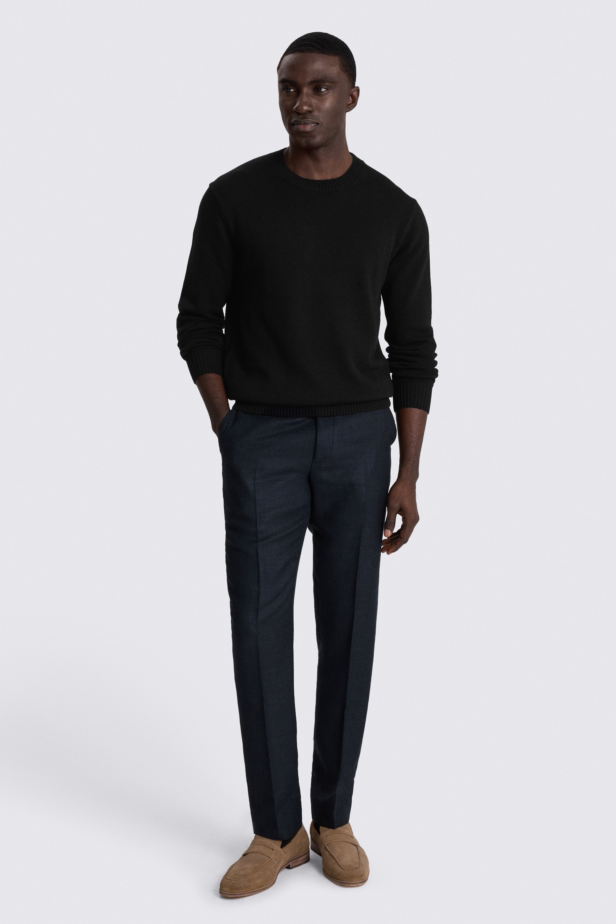 Black Cotton Crew Neck Jumper