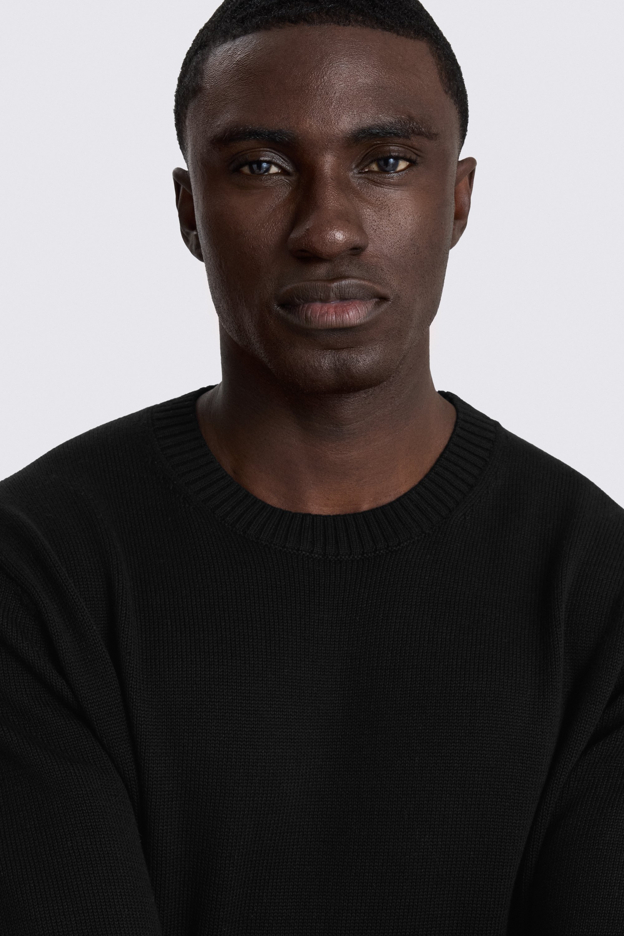 Black Cotton Crew Neck Jumper
