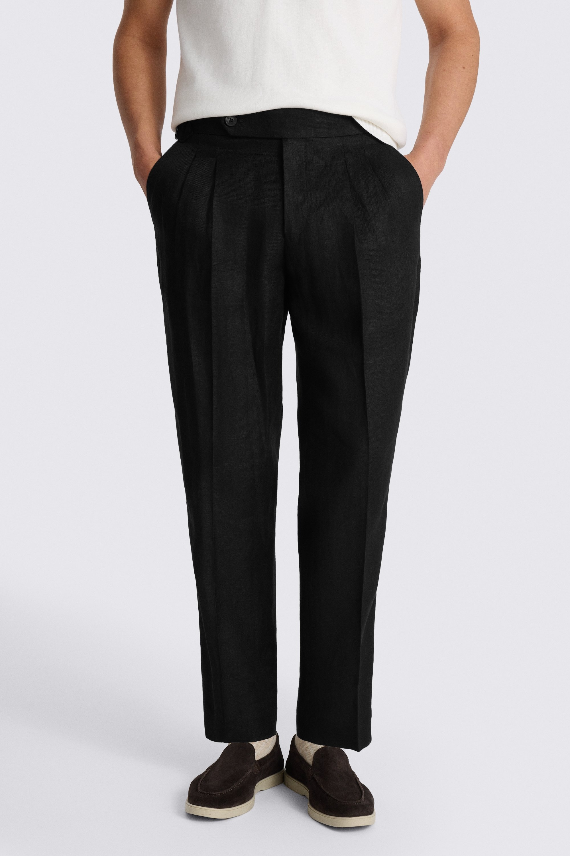 Black Linen Pleated Pant
