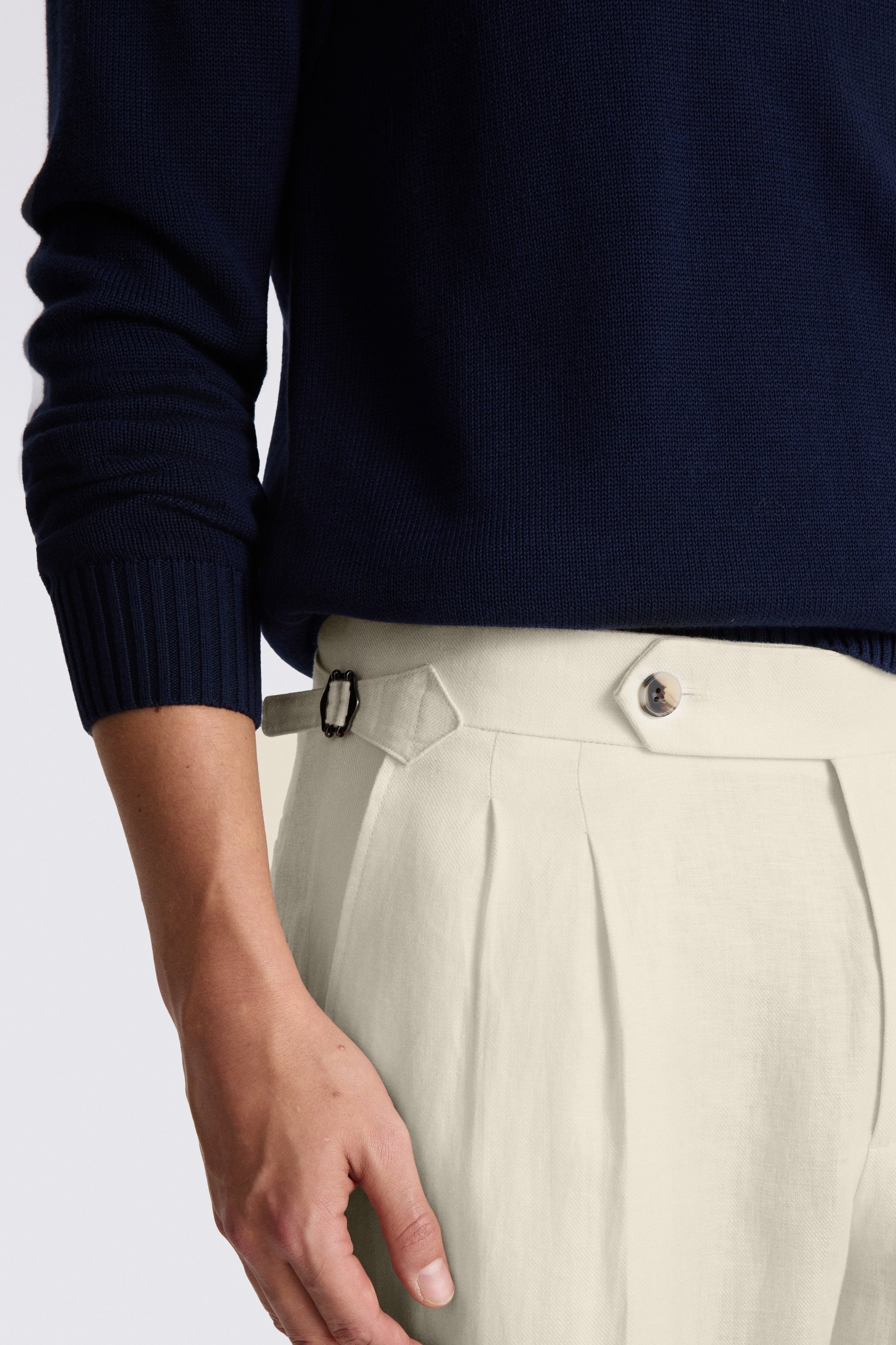 Off White Linen Pleated Trousers