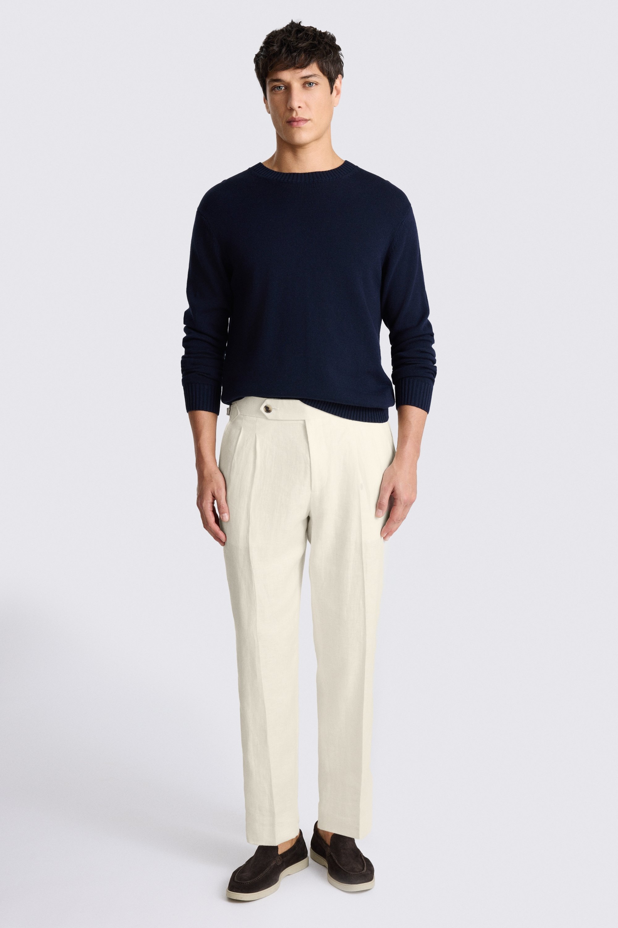 Off White Linen Pleated Trousers