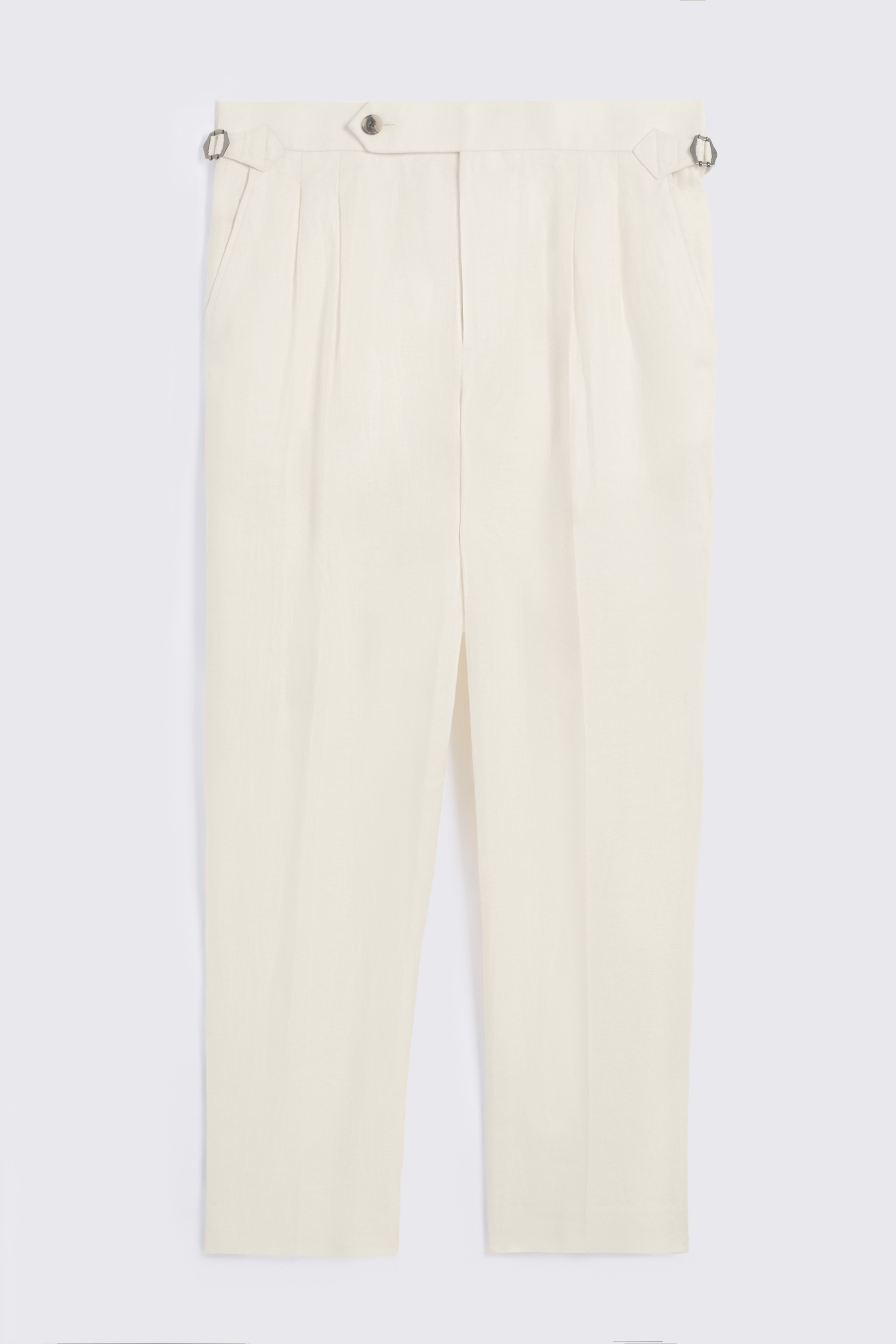 Off White Linen Pleated Trousers