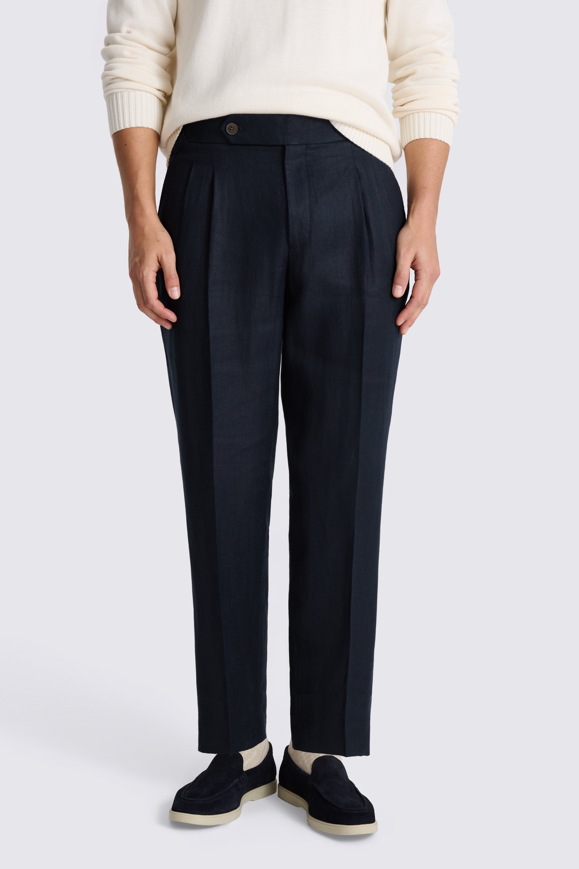 Navy Linen Pleated Pant