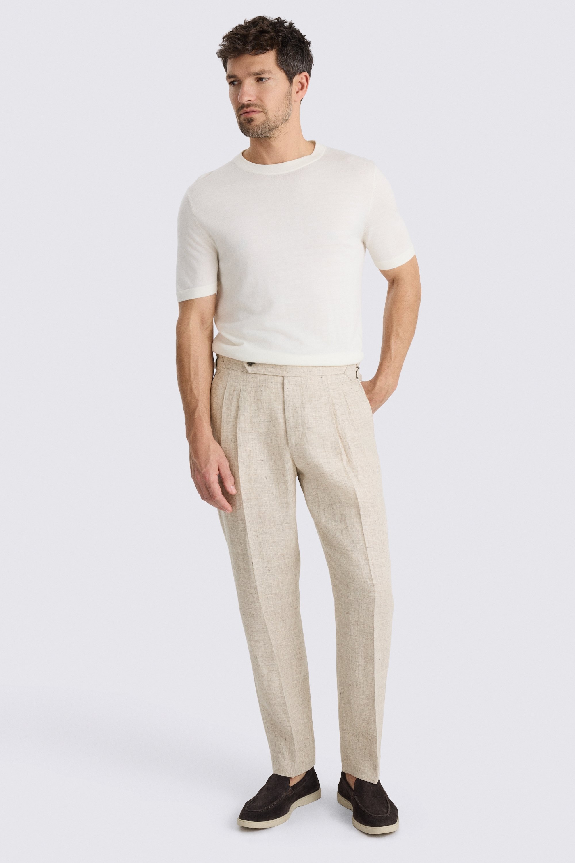 Neutral Delave Pleated Trouser